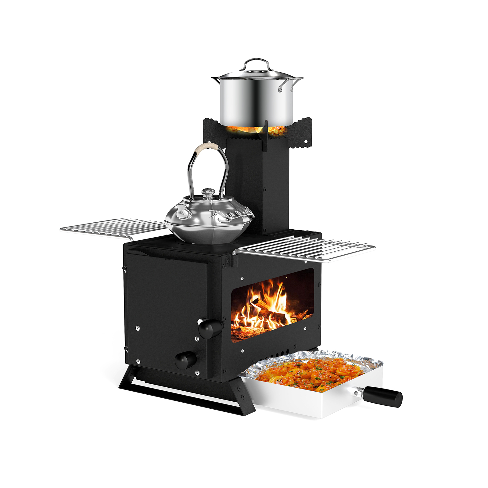 Costway Silver Portable Wood Burning Stove Mini Heater Burner With Pot Rack