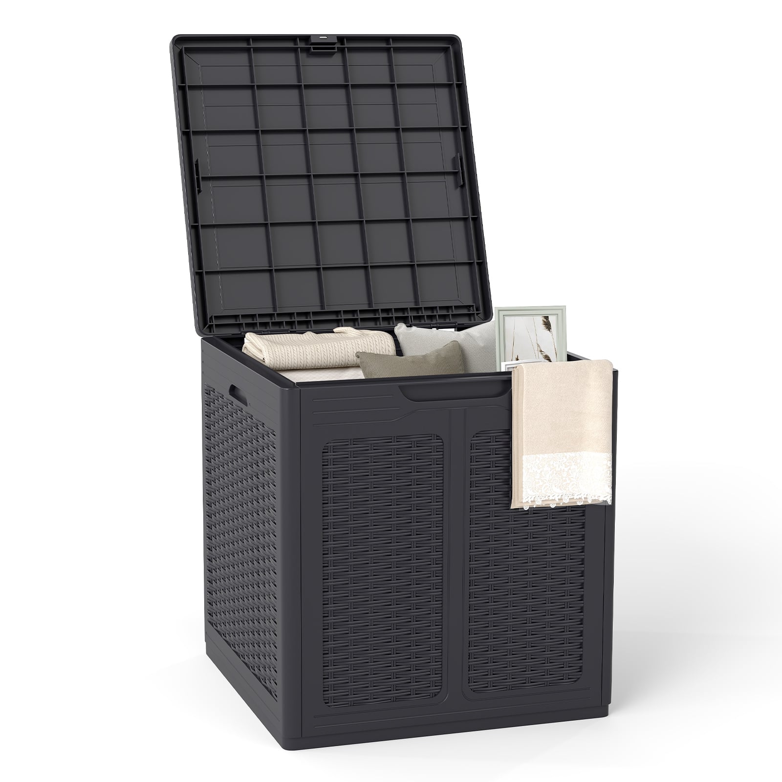 Costway Brown Weatherproof Patio Container With Lockable Lid For Patio
