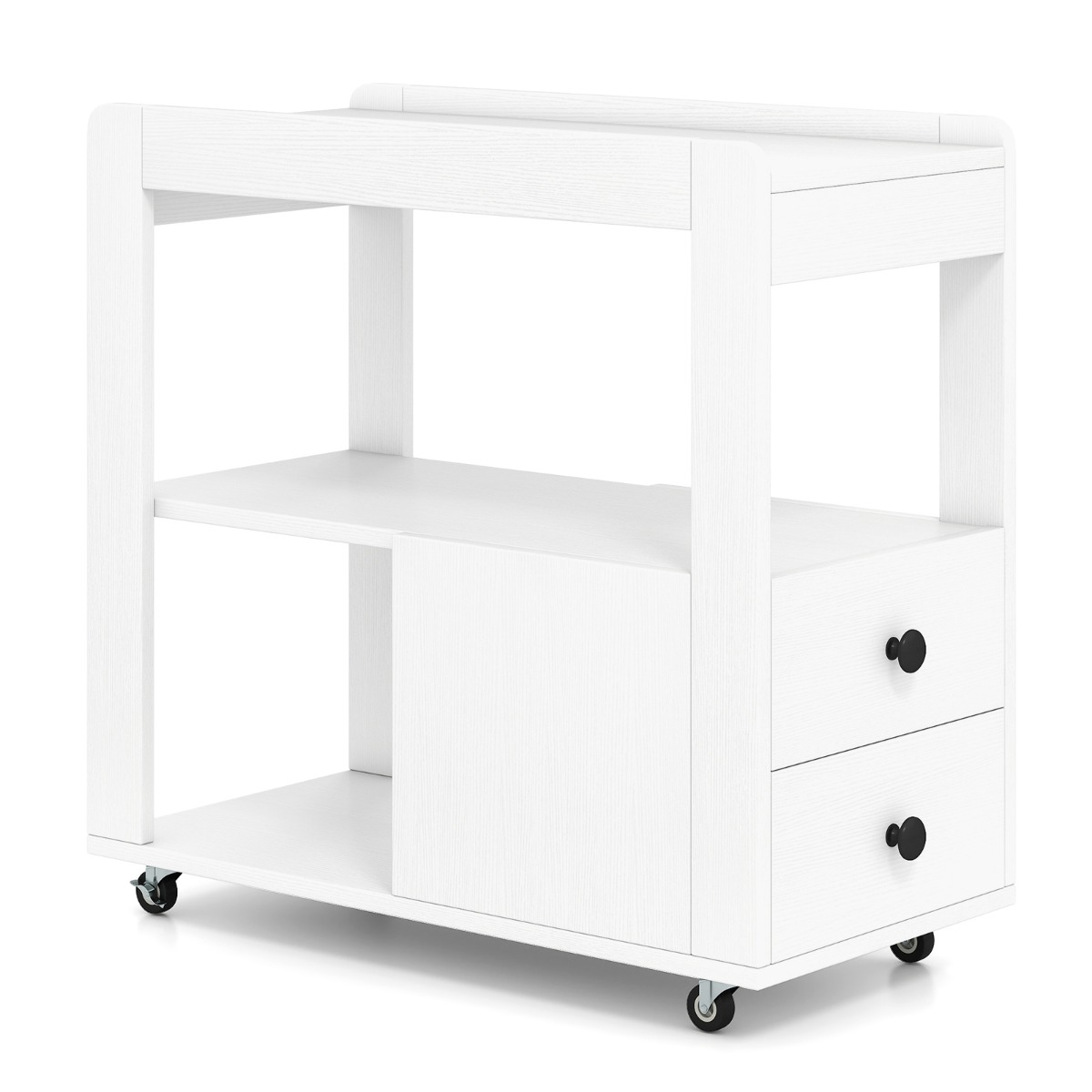 Costway White Modern 2-Drawer Sofa Side Table With Open Shelves
