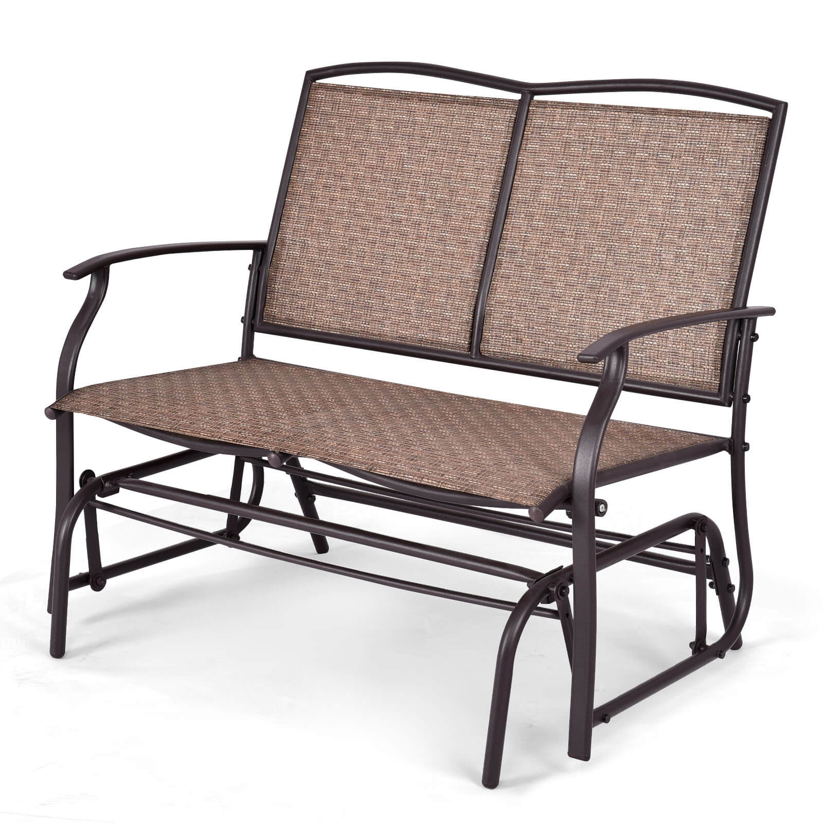 2-Person Patio Swing Glider Bench with Heavy-Duty Steel Frame-Coffee