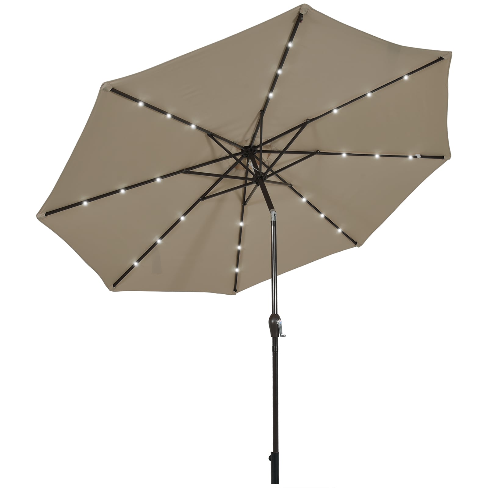 Costway Coffee 3M Solar Powered Led Lighted Patio Umbrella With Tilt And Crank