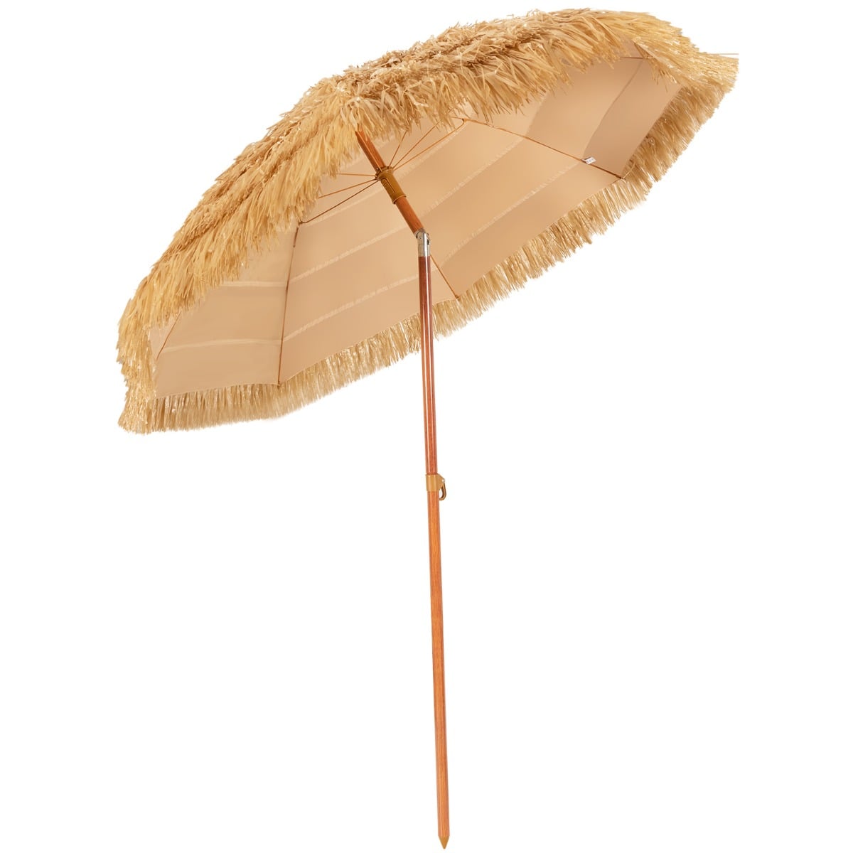 Costway Yellow 1.8M Portable Thatched Tiki Beach Umbrella With Adjustable Tilt