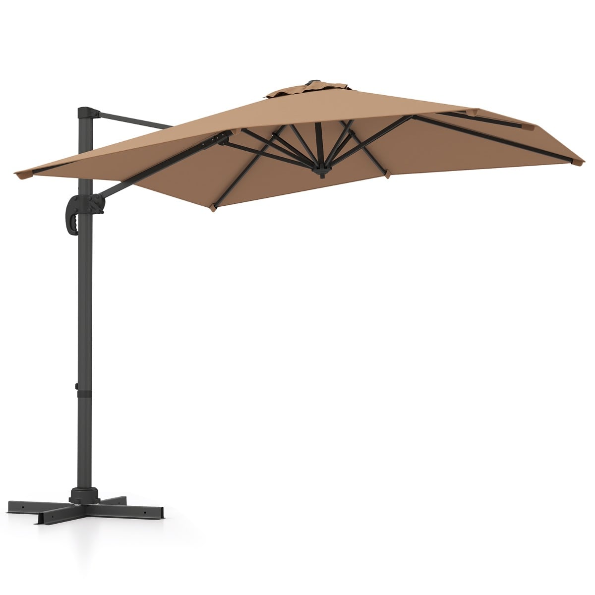 Costway Brown Patio Offset Umbrella With 360° Rotation And 5 Adjustable Tilt 8 Ribs