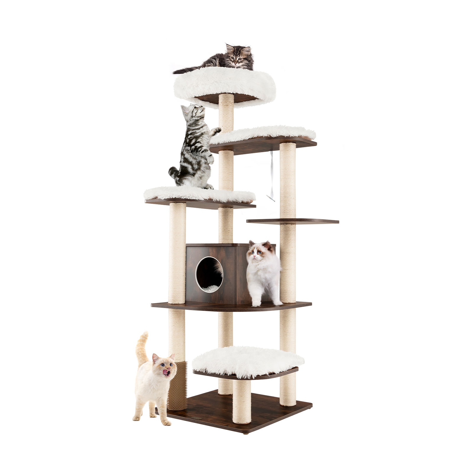 Costway Brown 179 Cm Tall Wooden Cat Tree With Sisal Scratching Posts