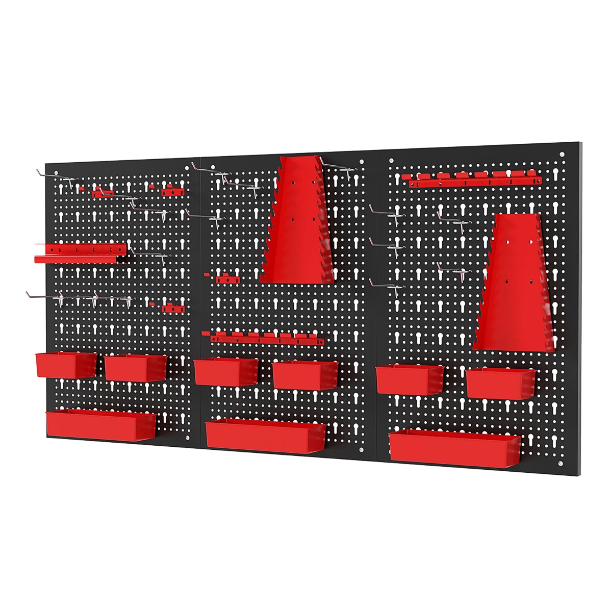 Costway Red Pegboard Wall 9-Bin Parts Rack Organizer Heavy-Duty Utility Tool Storage Board
