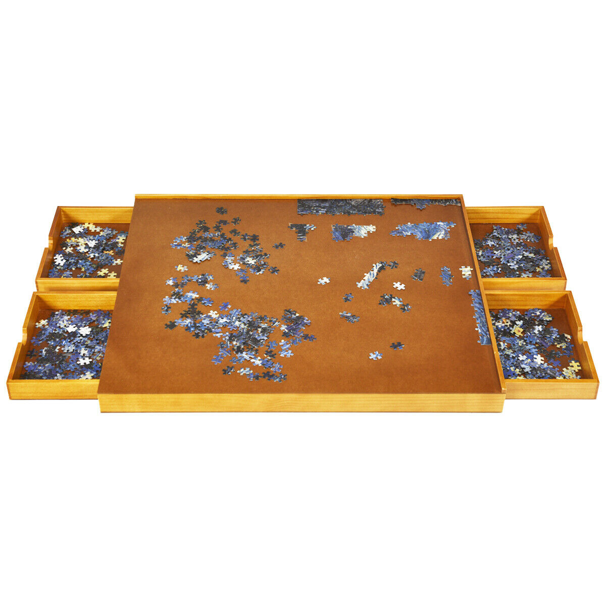 Wooden Jigsaw Puzzle Board with 4 Drawers