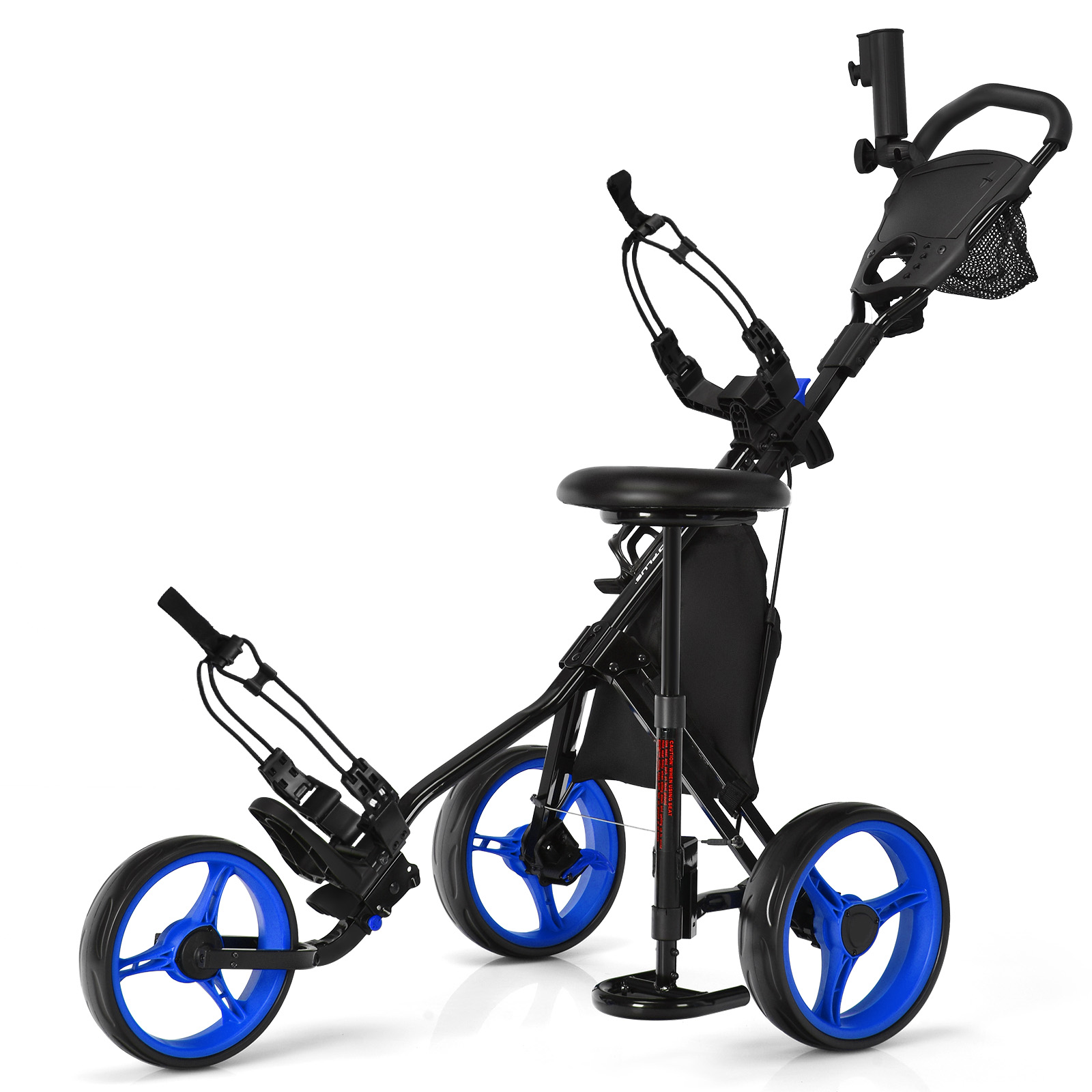 Costway Blue Golf Push Pull Cart With Storage Bag And Foot Brake