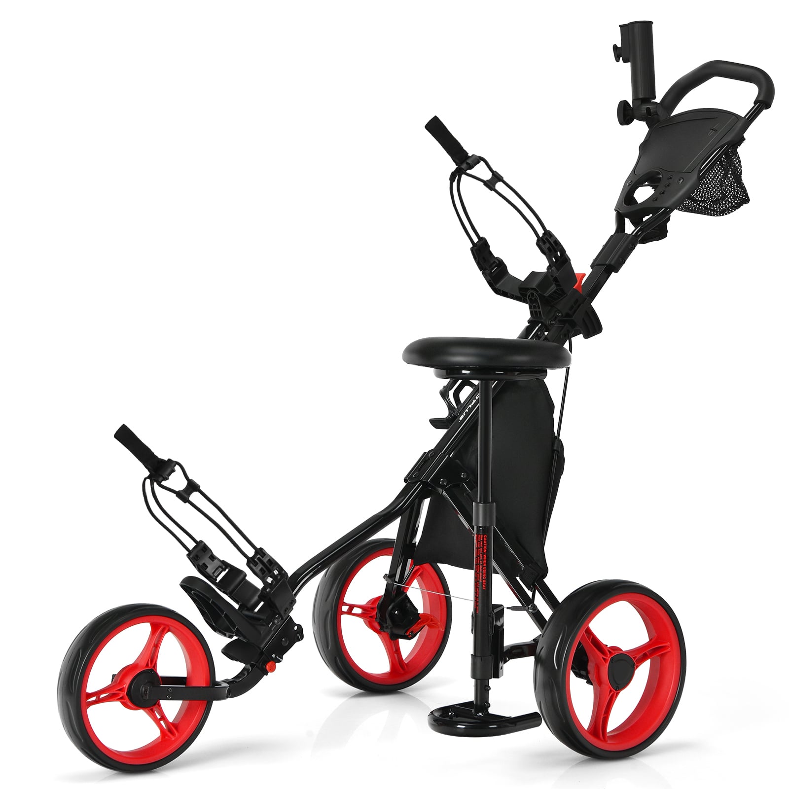 Costway Red Golf Push Pull Cart With Storage Bag And Foot Brake