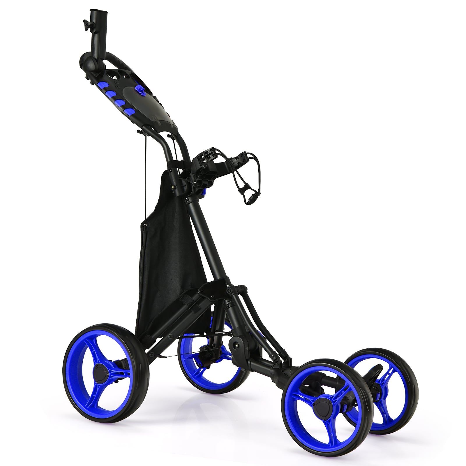 Costway Blue Golf Push Pull Cart With Waterproof Bag And Foot Brake