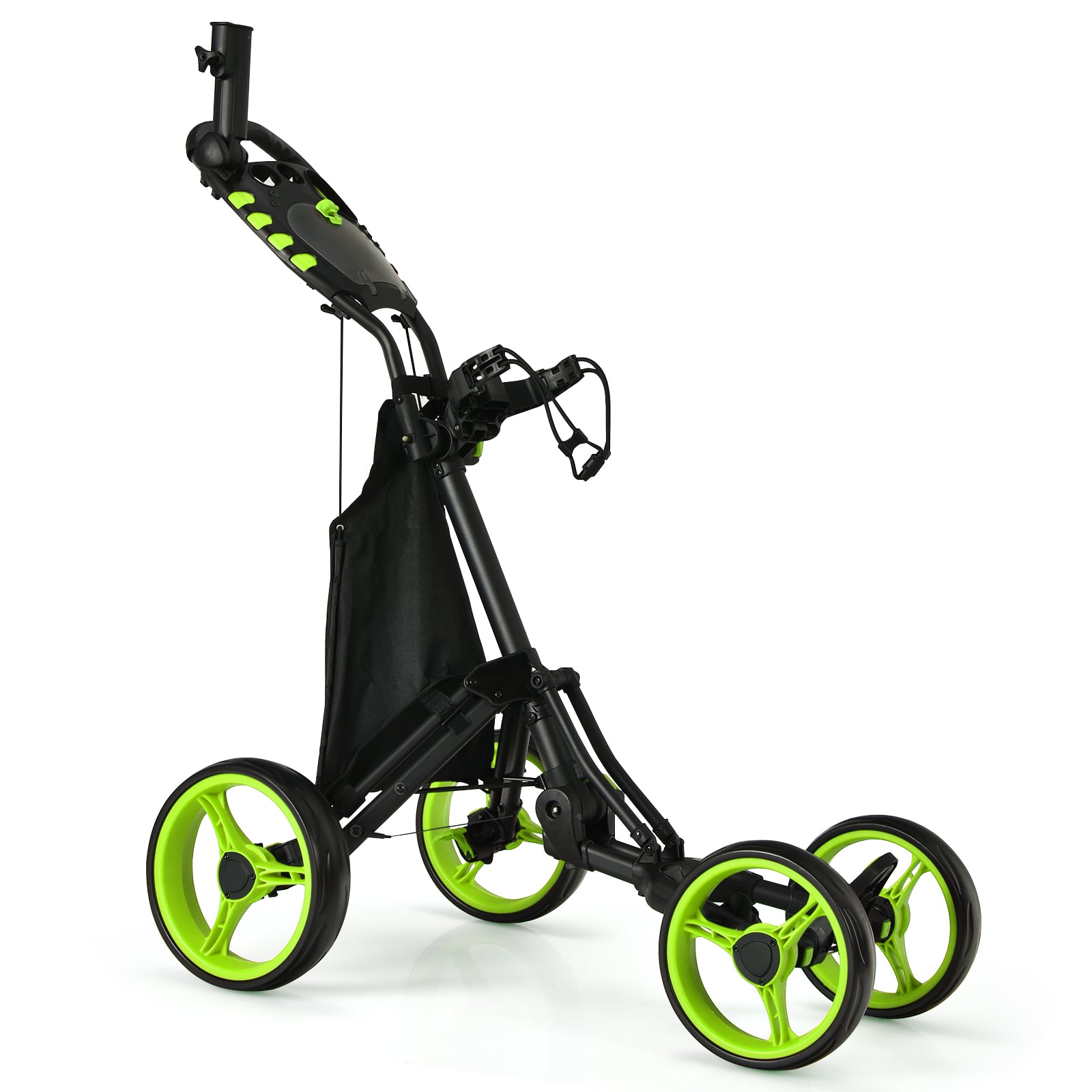 Costway Green Golf Push Pull Cart With Waterproof Bag And Foot Brake