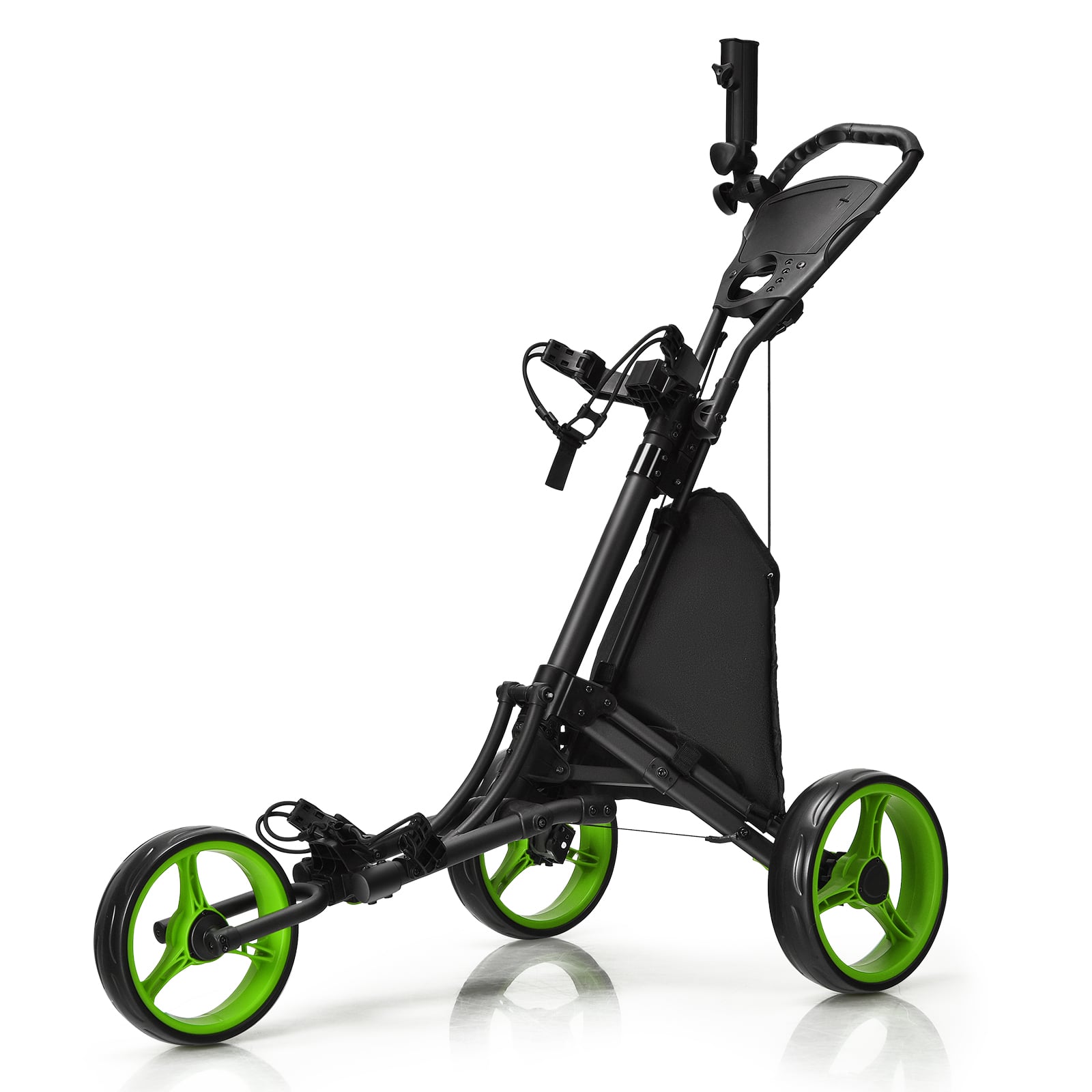 Costway Green 3 Wheel Golf Push Pull Cart With Adjustable Height Handle