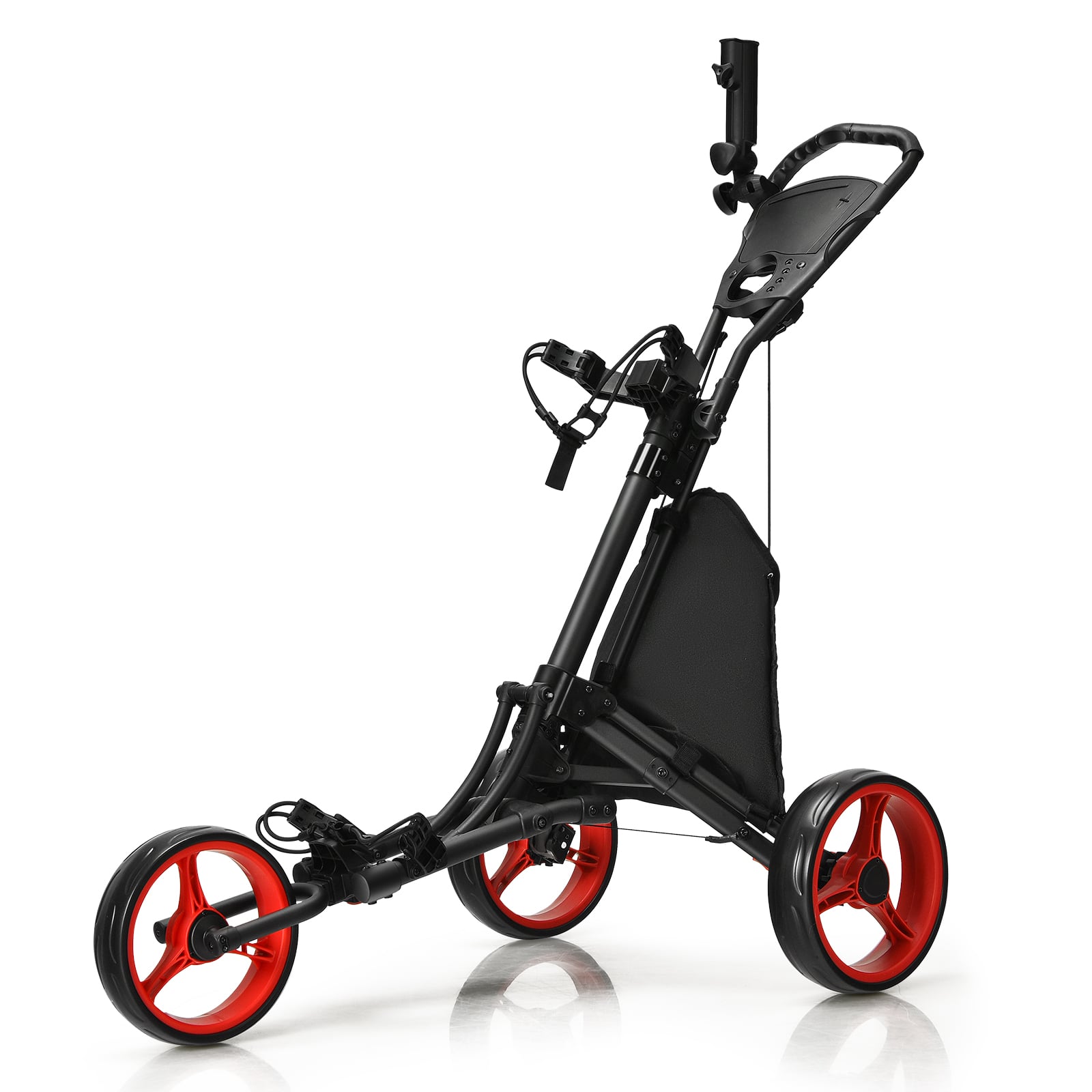 Costway Red 3 Wheel Golf Push Pull Cart With Adjustable Height Handle