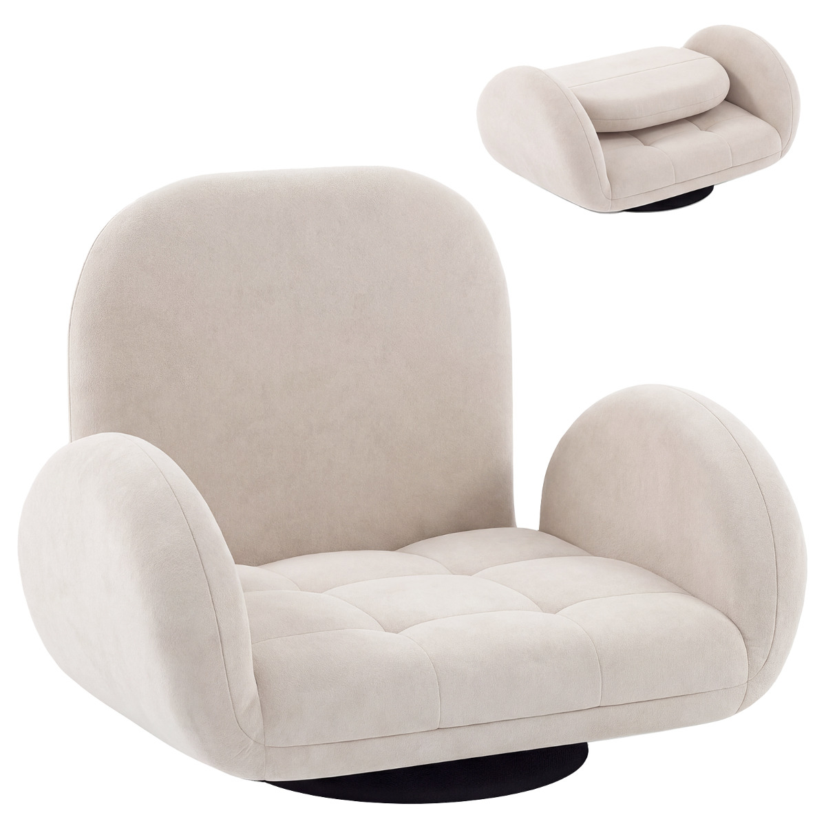 Costway Beige Swivel Floor Chair With Adjustable Backrest And Armrests