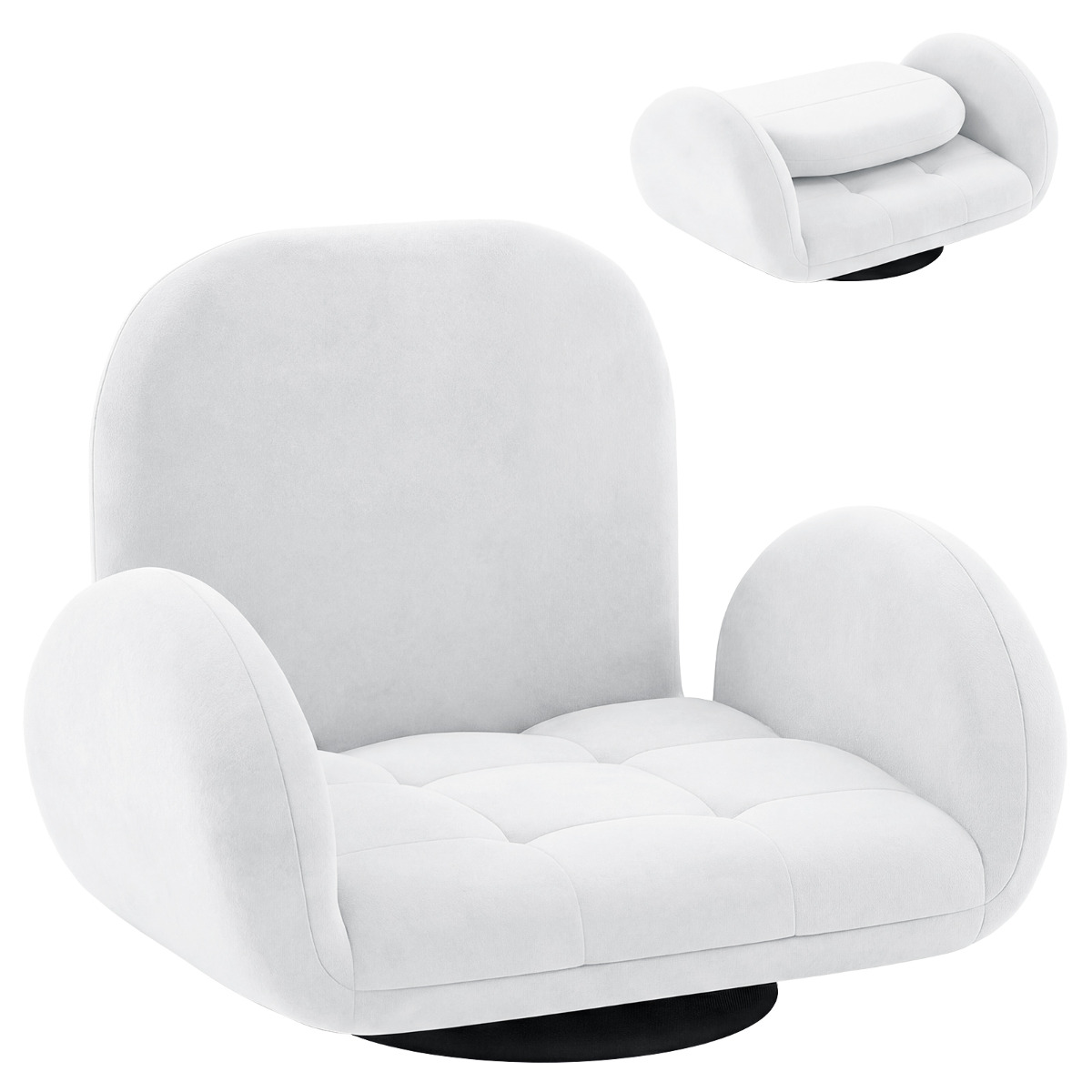 Costway White Swivel Floor Chair With Adjustable Backrest And Armrests