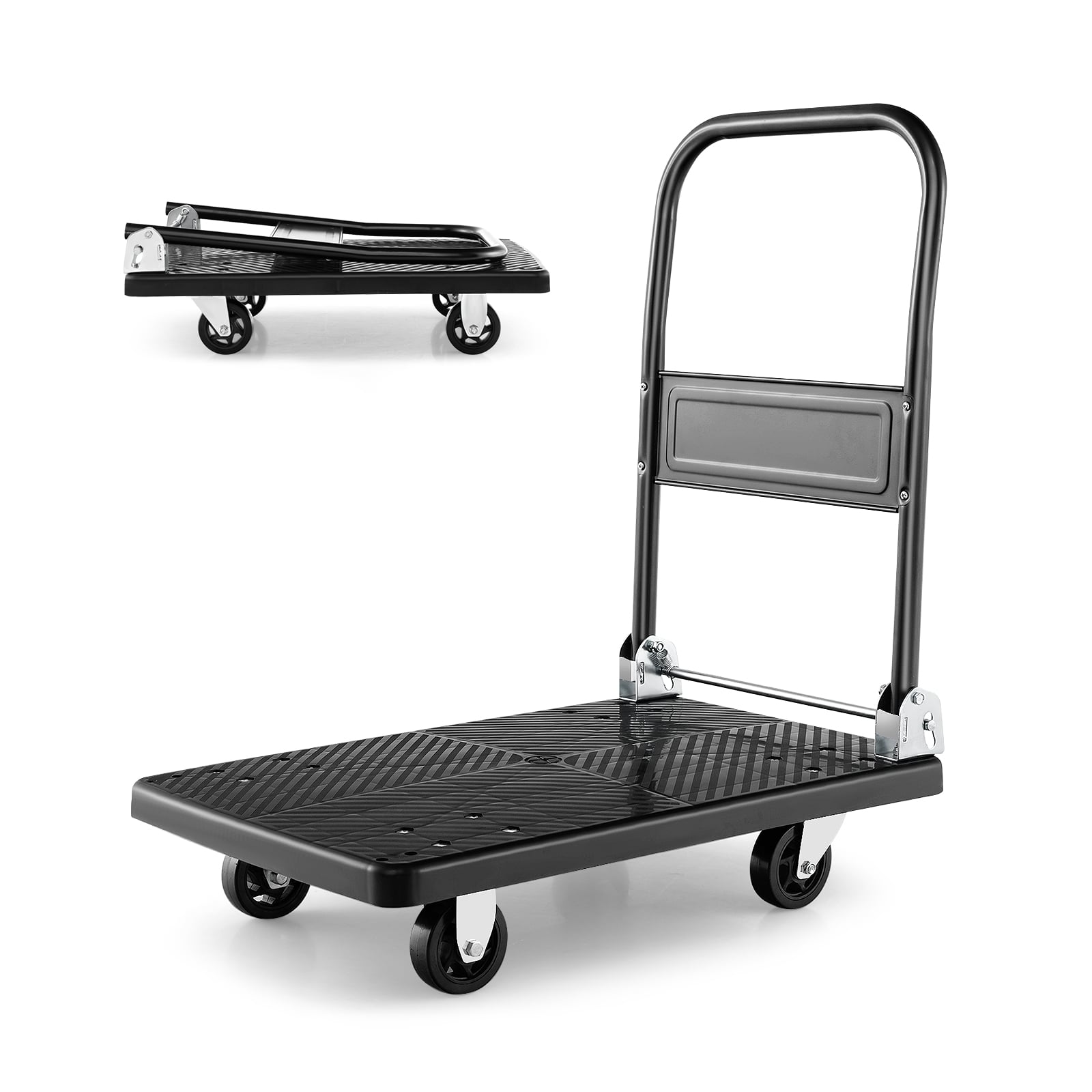 Costway Black Push Cart Dolly With 400Kg Weight Capacity And 360° Swivel Wheels