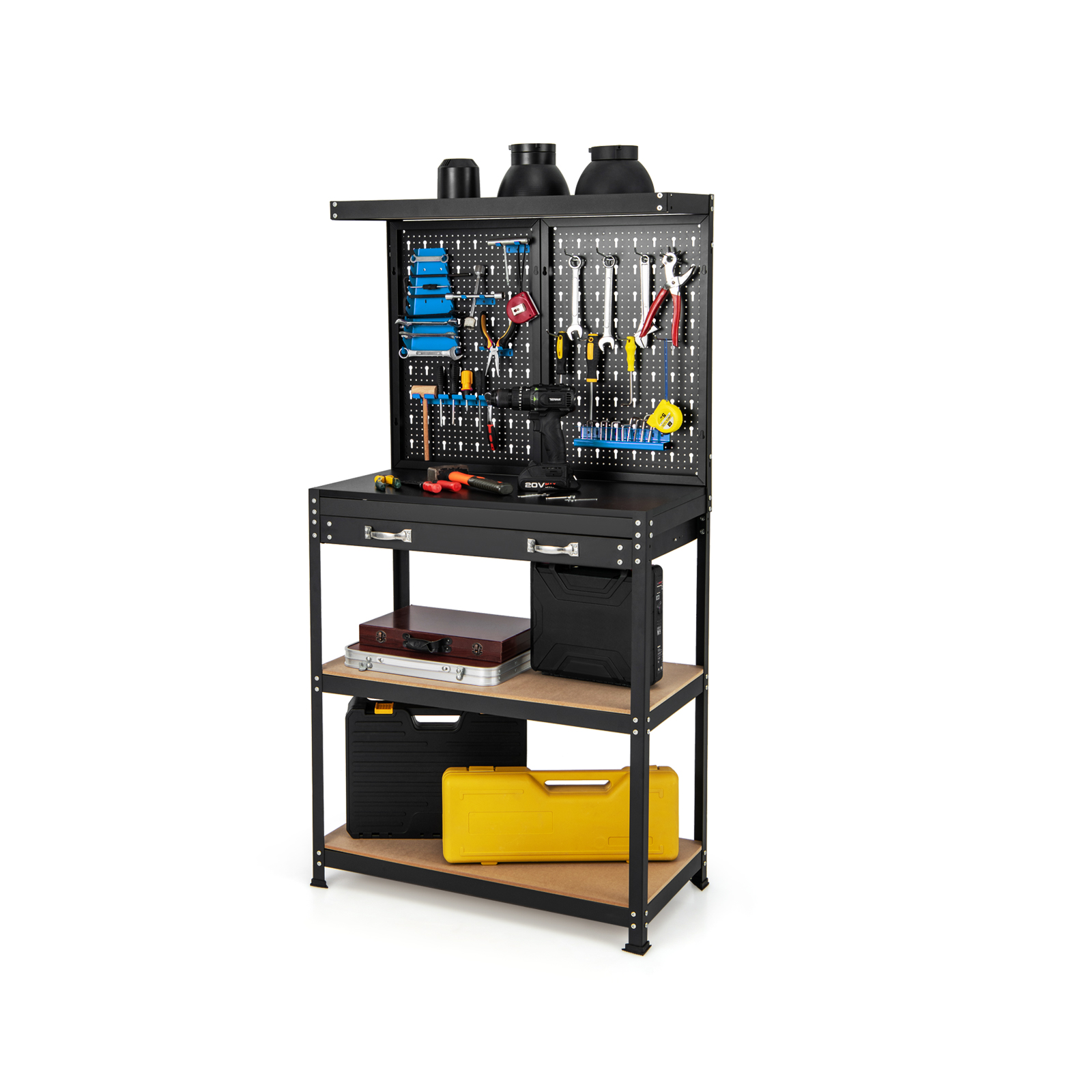 Costway Blue Tool Storage Workbench With Pegboard Shelves And Drawers