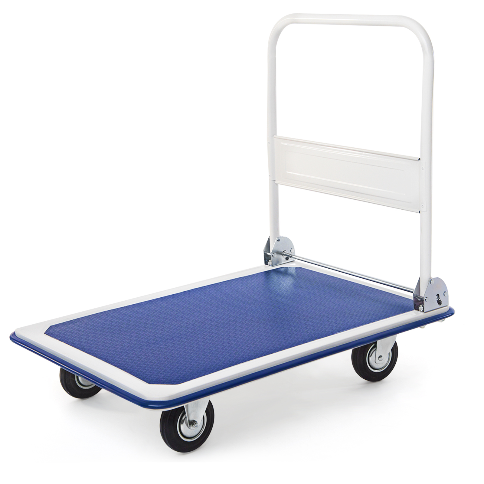 Costway Blue Folding Platform Trolley With Handle And Swivel Wheels
