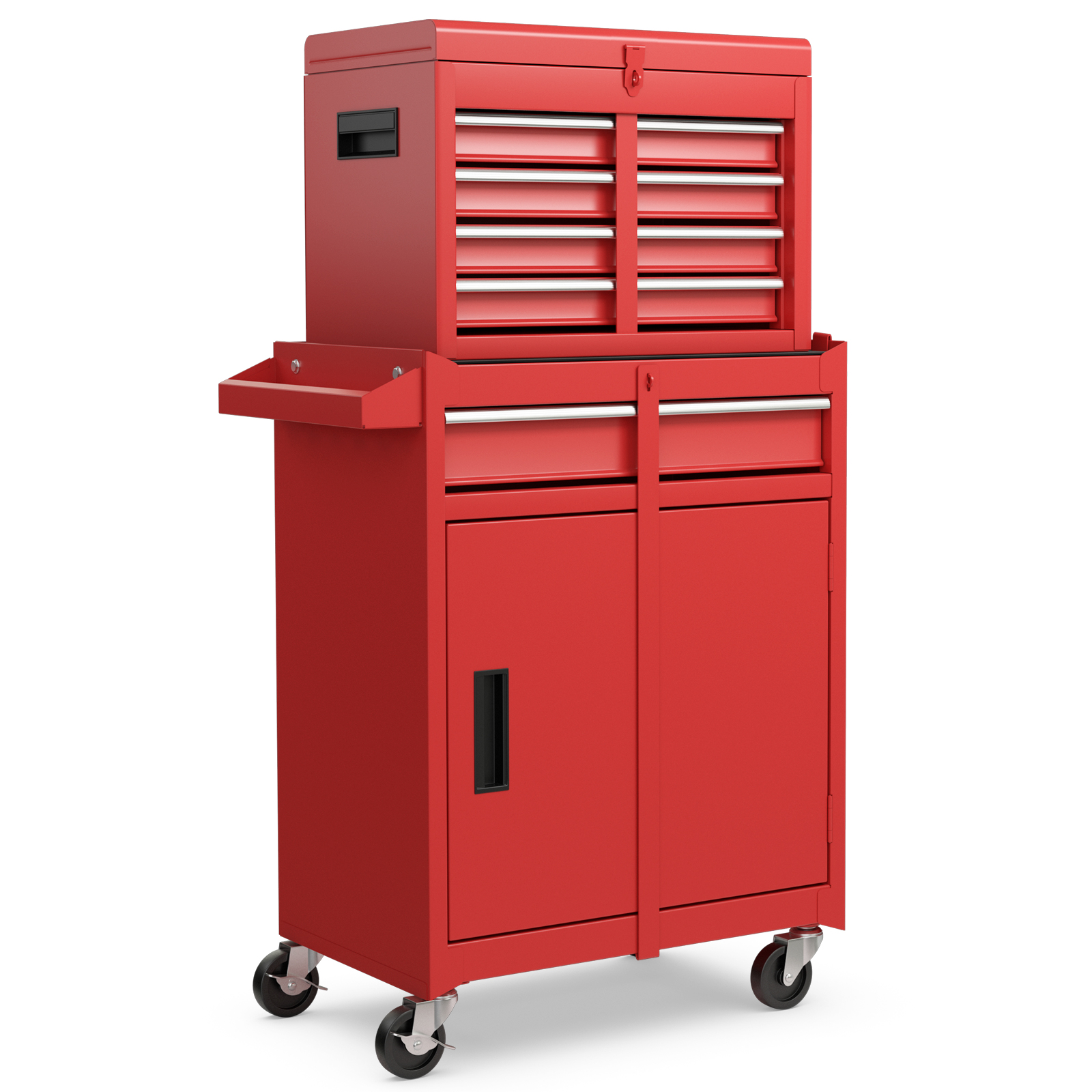 Costway Red High Capacity Tool Storage Cabinet With Lockable Wheels
