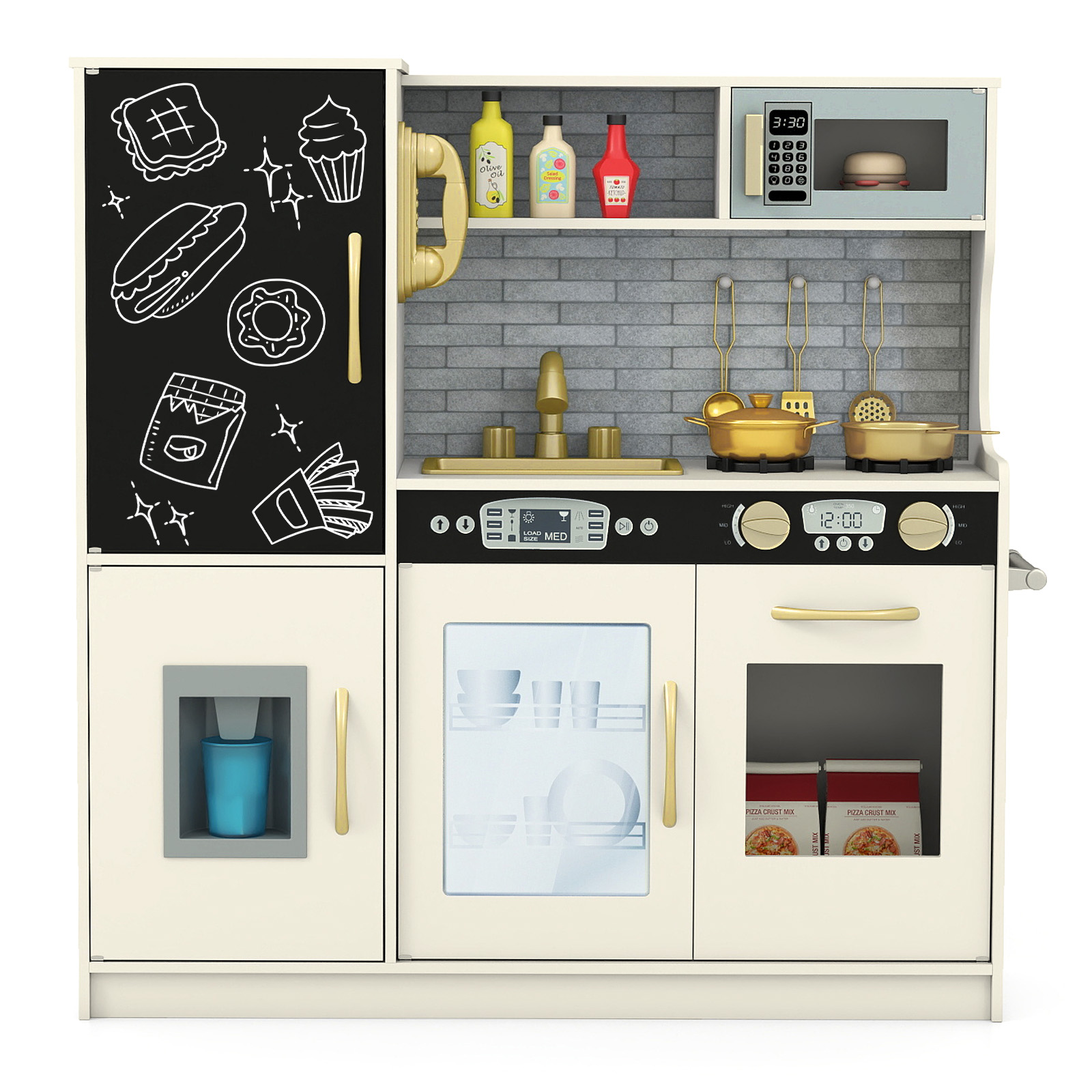 Costway Beige Toddler Pretend Kitchen Playset With Accessories And Simulated Sounds