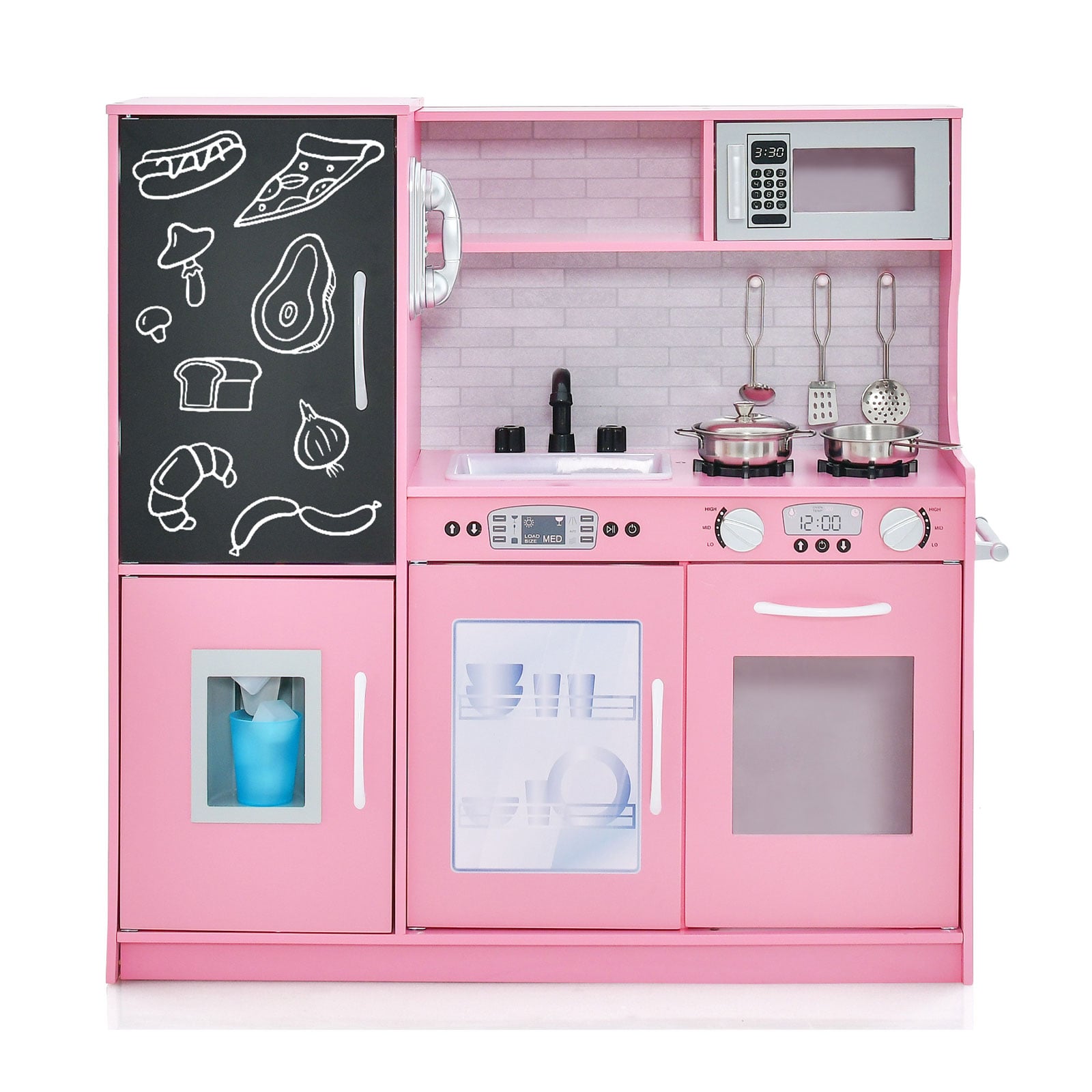 Costway Pink Toddler Pretend Kitchen Playset With Accessories And Simulated Sounds