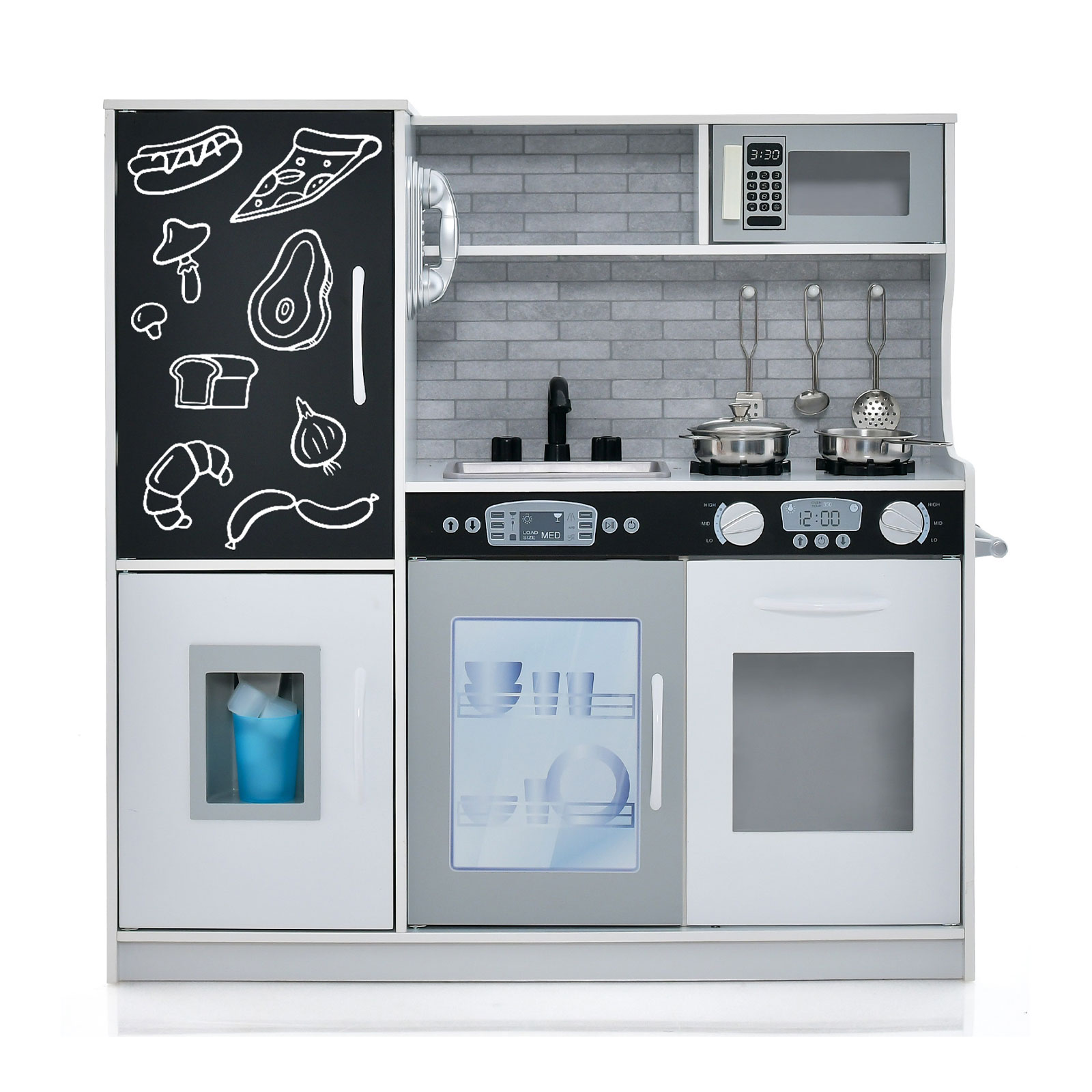 Costway White Toddler Pretend Kitchen Playset With Accessories And Simulated Sounds