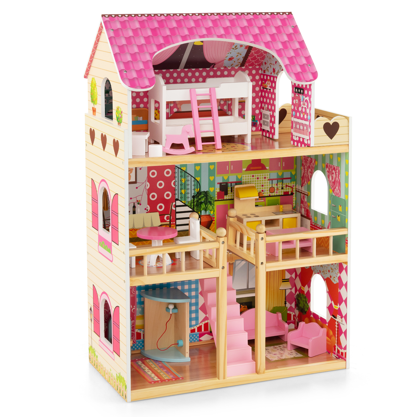 Wooden DIY Pretend Dream House for Children Over 3 Years Old-Pink