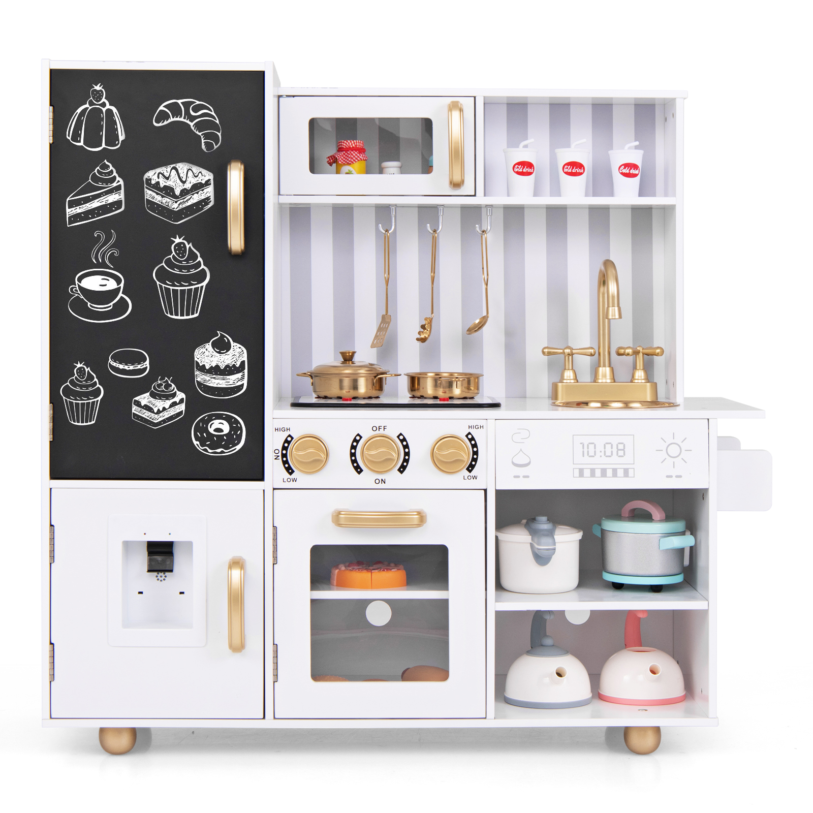 Costway White Pretend Play Kitchen For Kids With Utensils Aged 3+