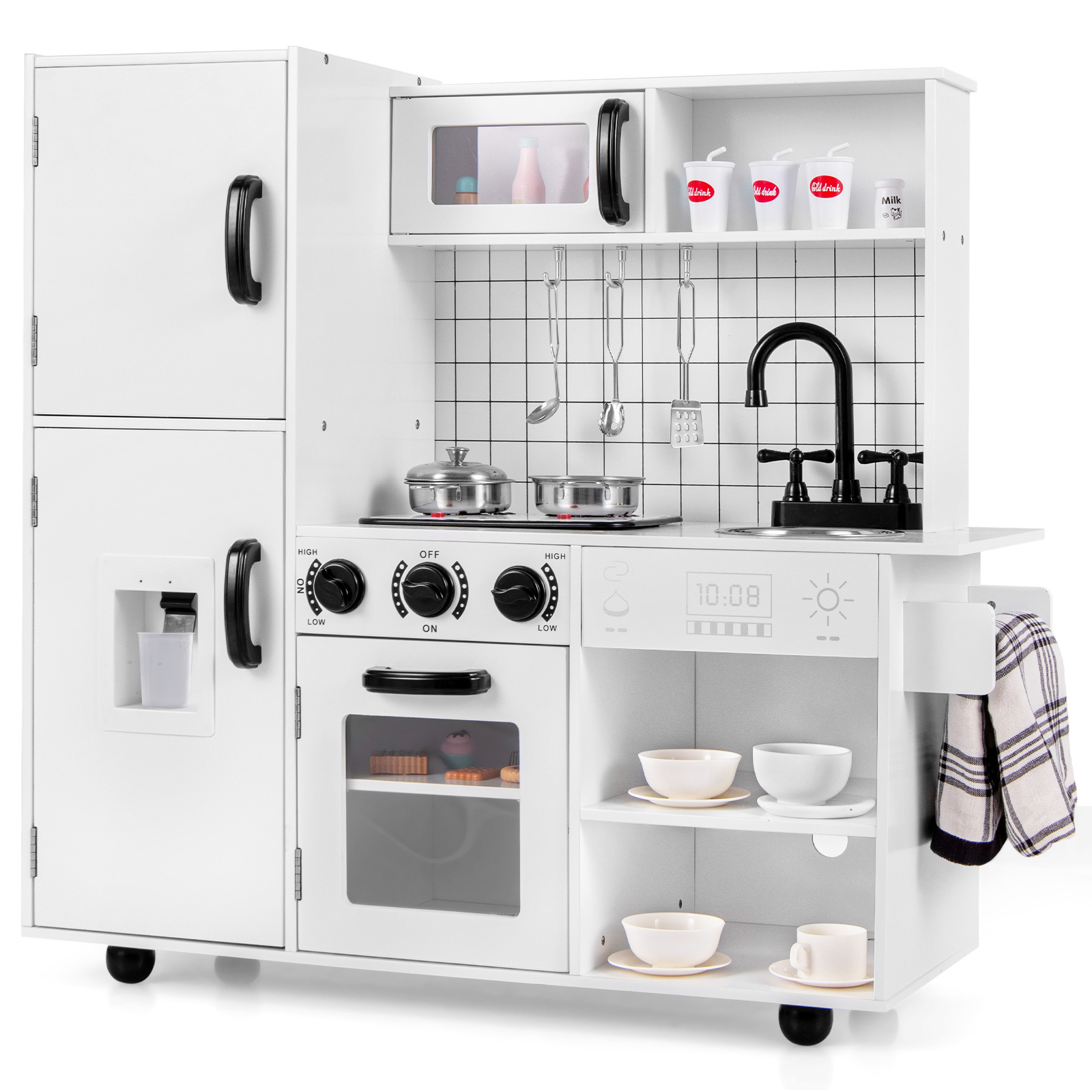 Costway White Play Kitchen Toy Set With Oven Real Sounds And Lights