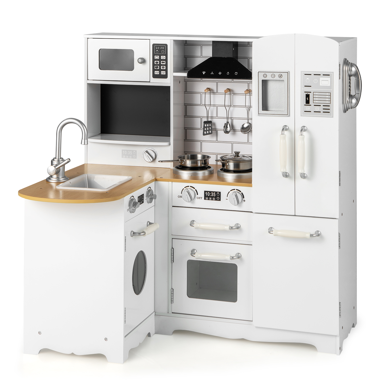 Photos - Role Playing Toy Costway Kid's Corner Kitchen Playset Wooden Play Kitchen with Range Hood-White TP10231 