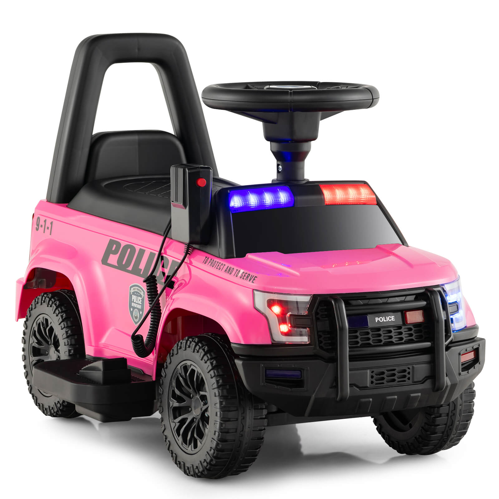 6V Kids Ride On Police Car with Side Megaphone-Pink