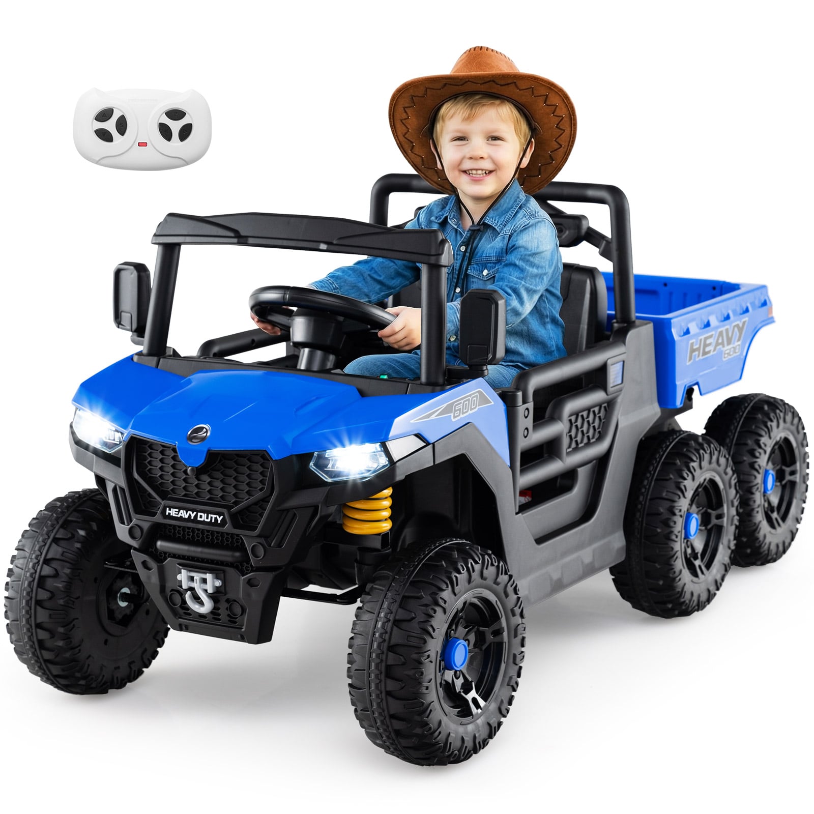 Costway Blue 24V Ride On Dump Truck With Electric Dump Bed 4Wd With Remote And Music