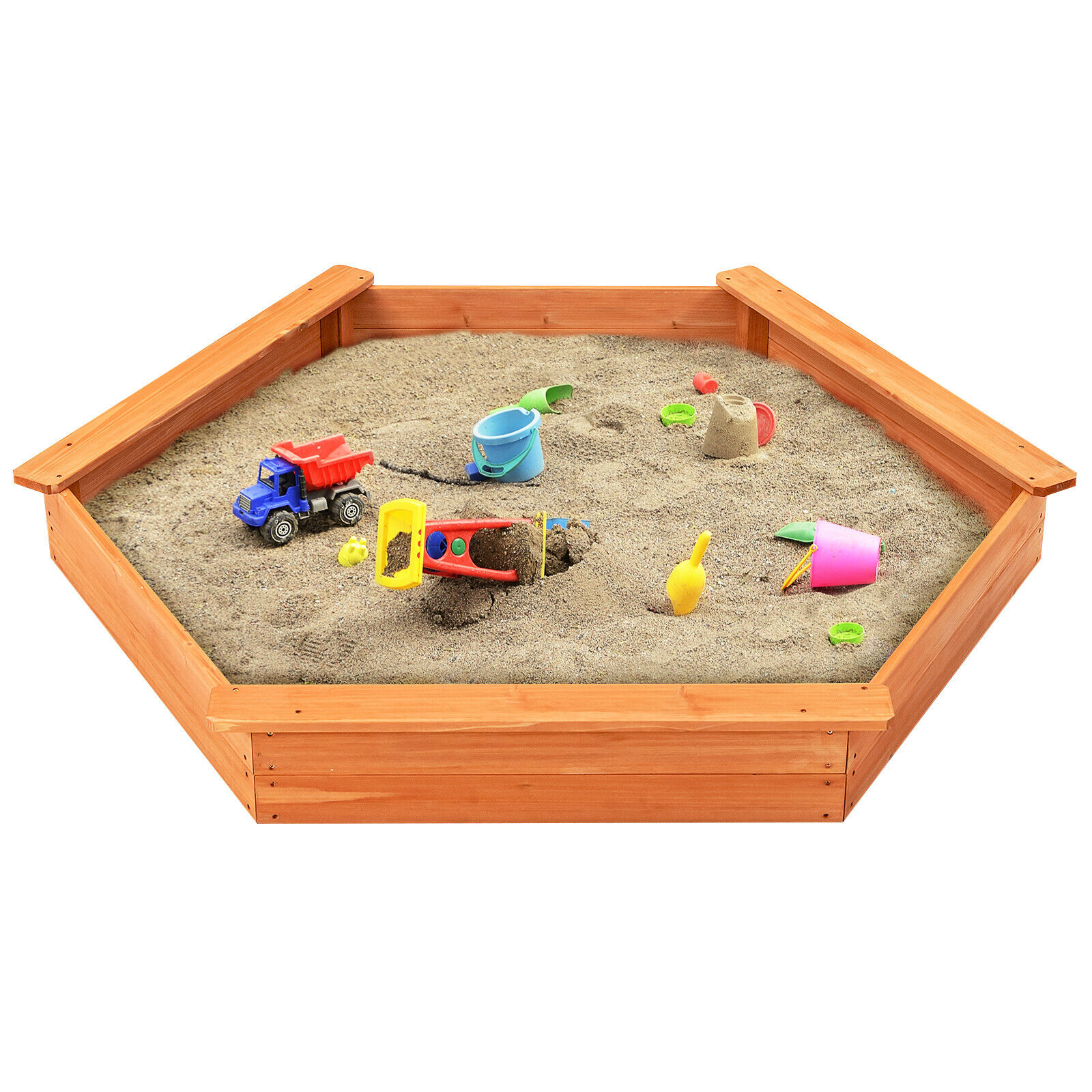 Kids Wooden Sandbox with Oxford Cover and Seat