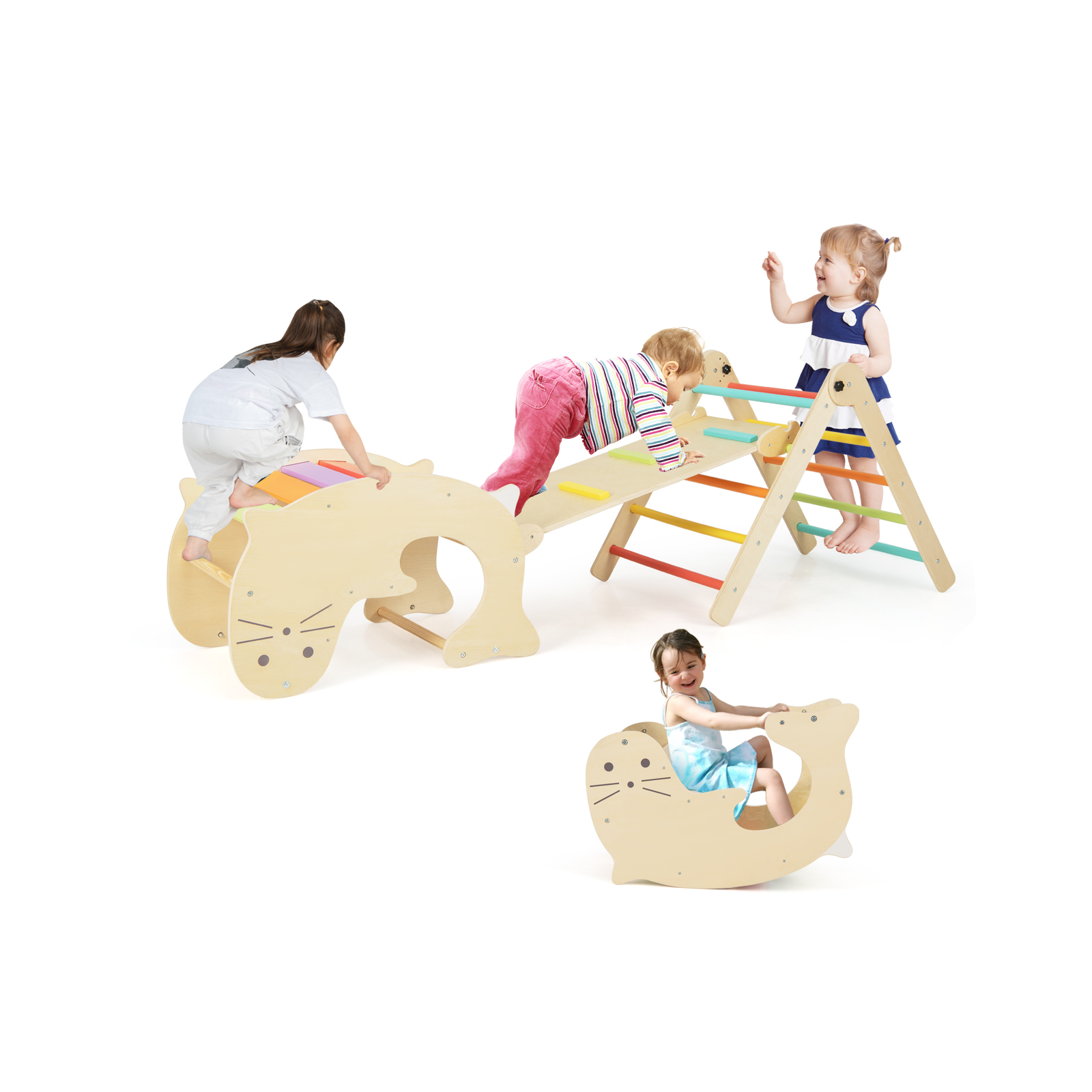 7-in-1 Indoor Wooden Foldable Climbing Toys for Toddlers-Multicolor