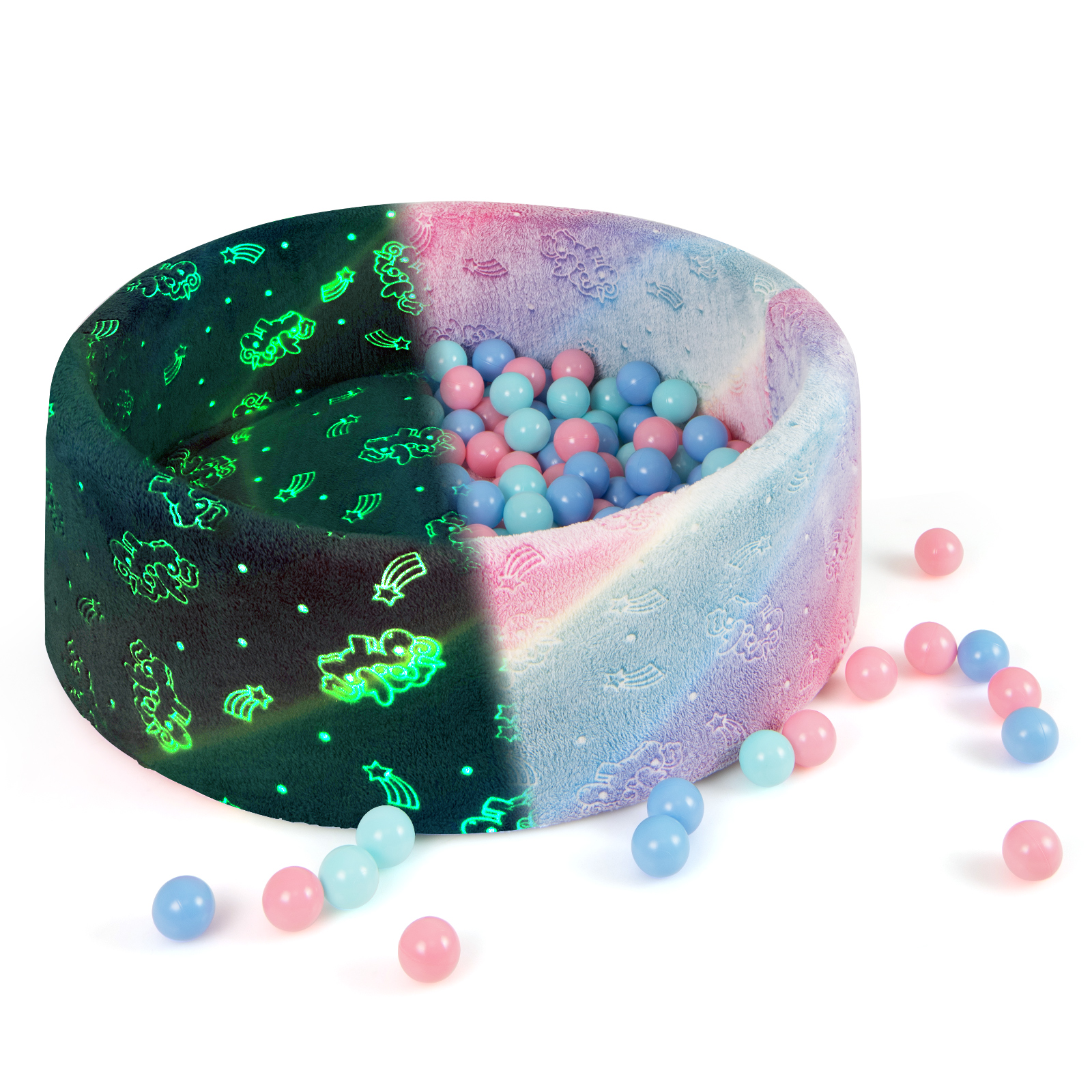 Costway Macaron Glow In The Dark Round Ball Pool With 200 Colorful Ocean Balls