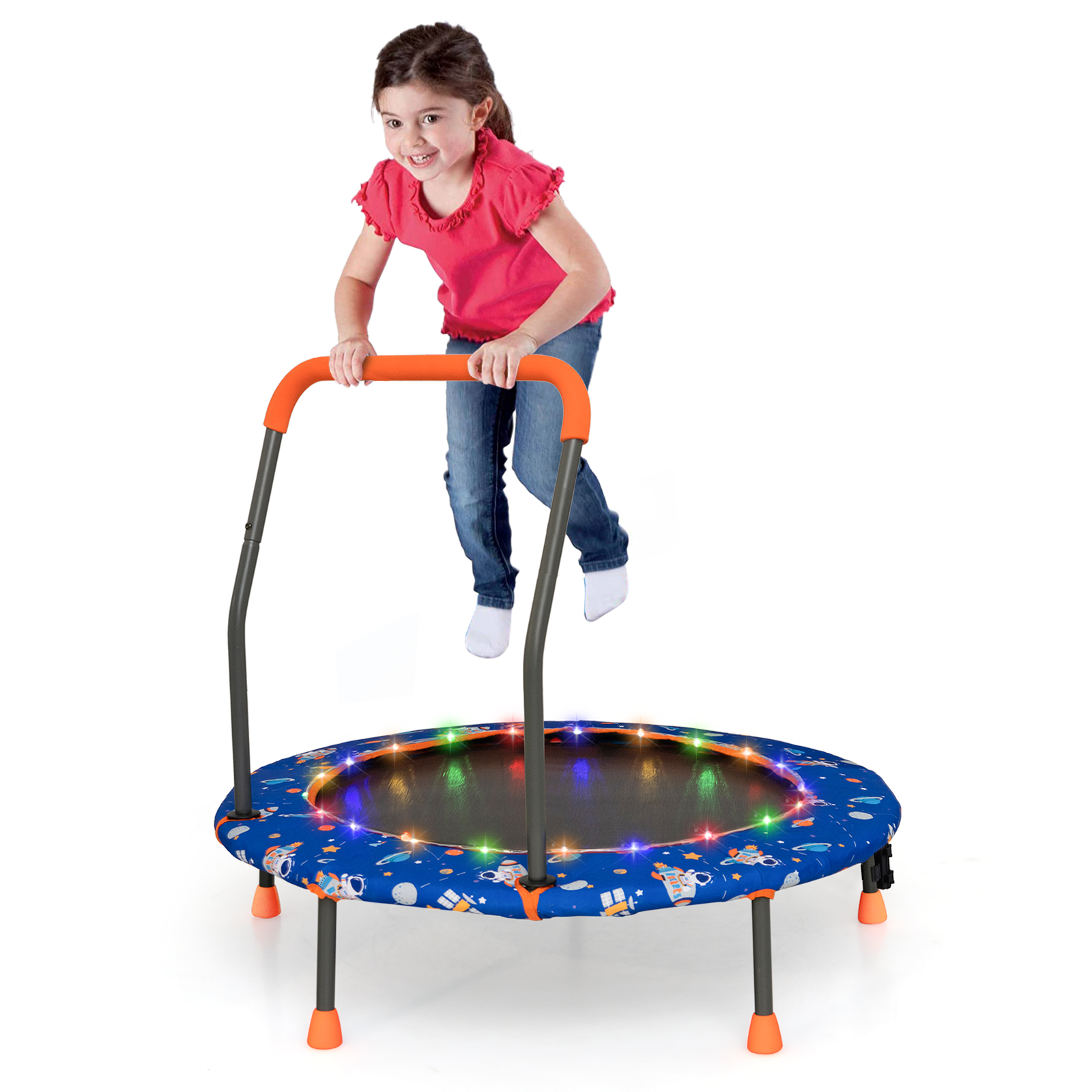 Mini Trampoline for Children with LED Lights and Safety Handle-Navy