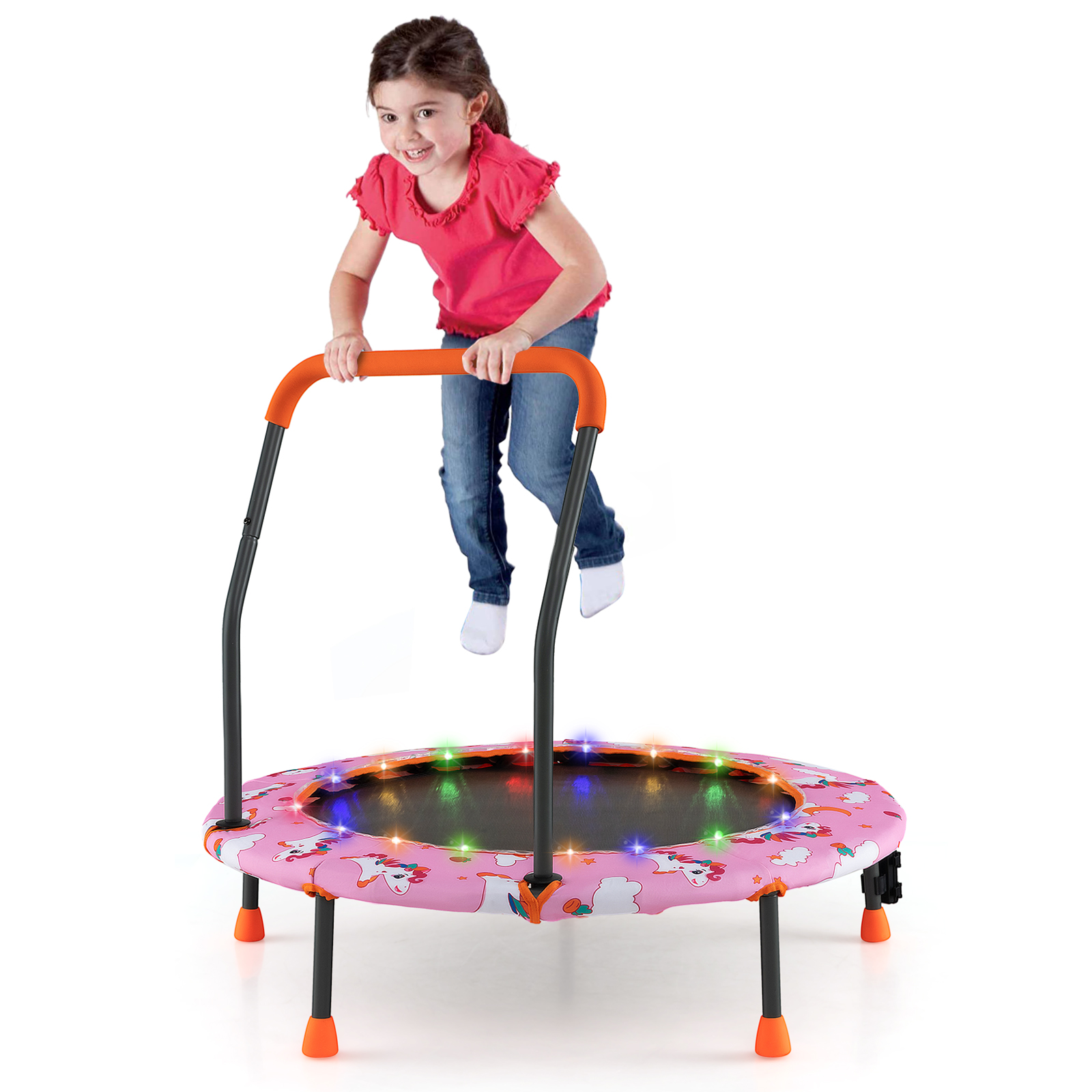 Mini Trampoline for Children with LED Lights and Safety Handle-Pink
