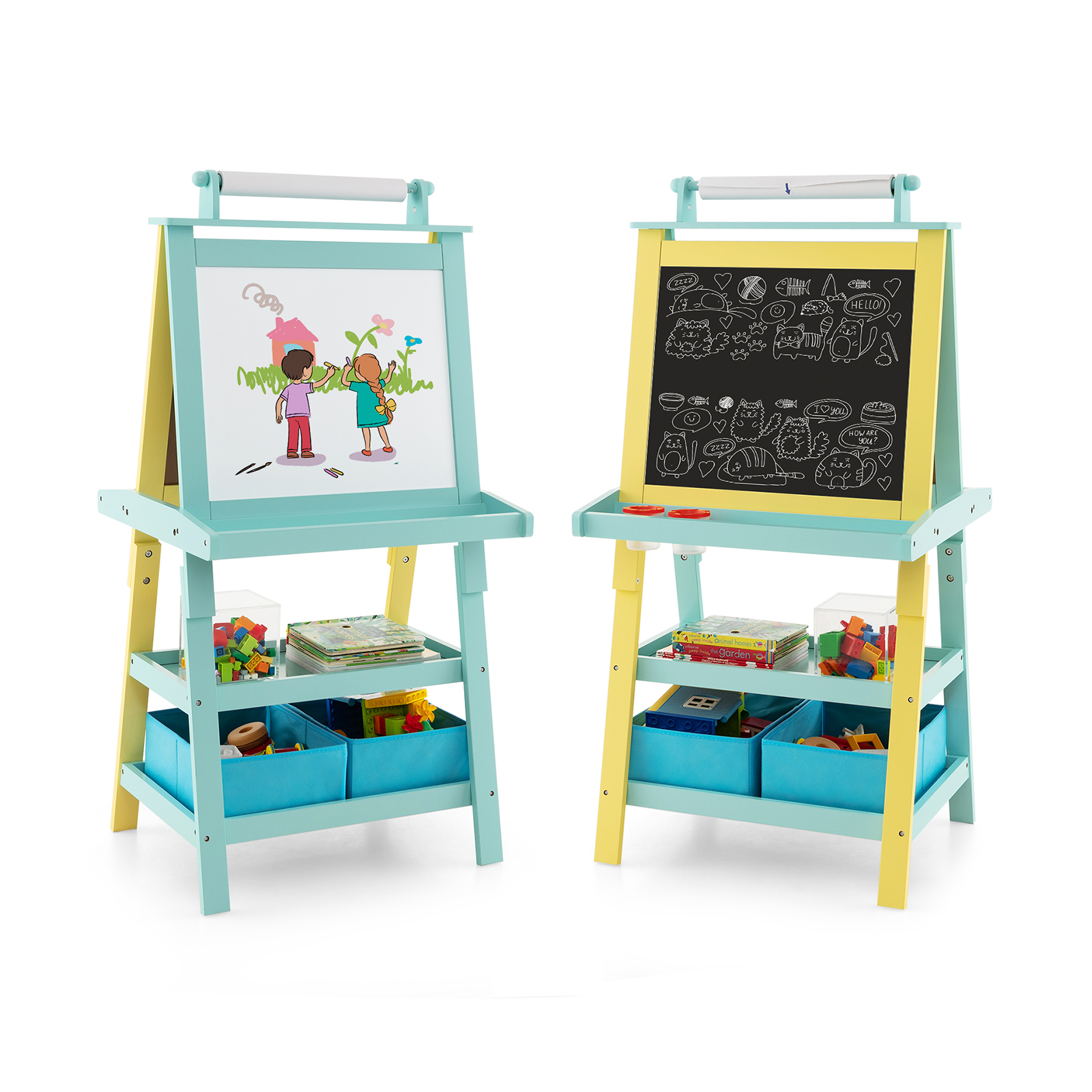 Costway Children's Double-Sided Art Easel With Paper Roll-Yellow