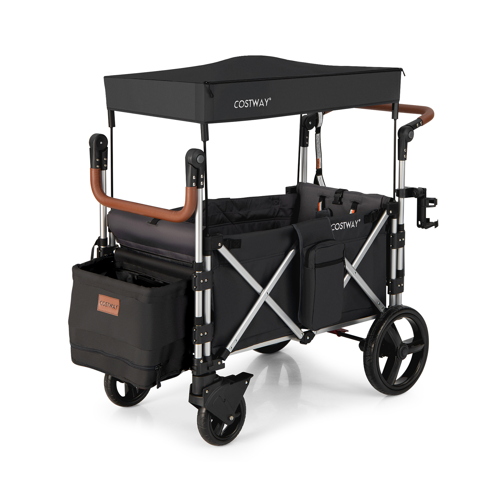 Costway Black Twin Baby Double Stroller Wagon Push Pull Stroller
