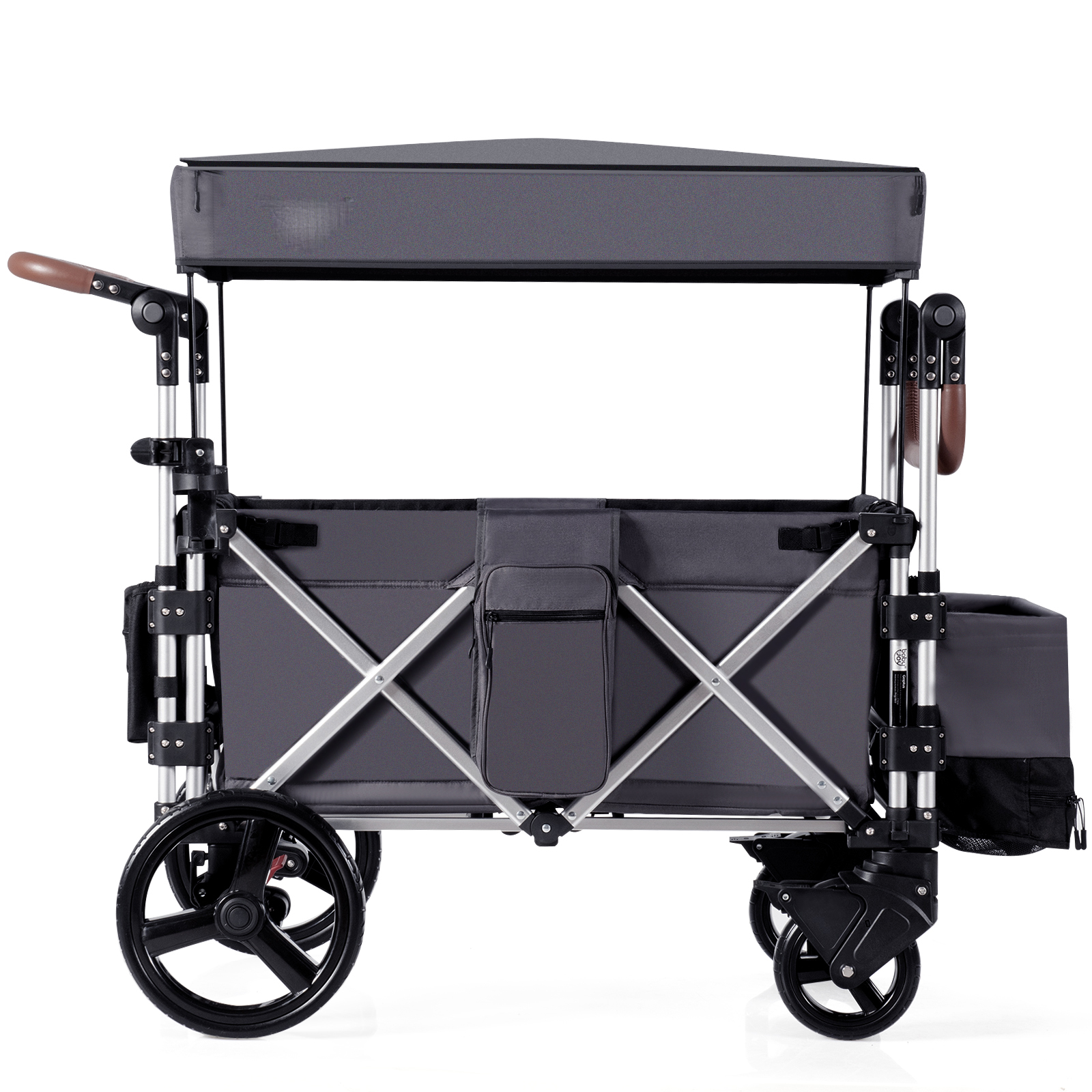 Costway Grey Twin Baby Double Stroller Wagon Push Pull Stroller-Gray