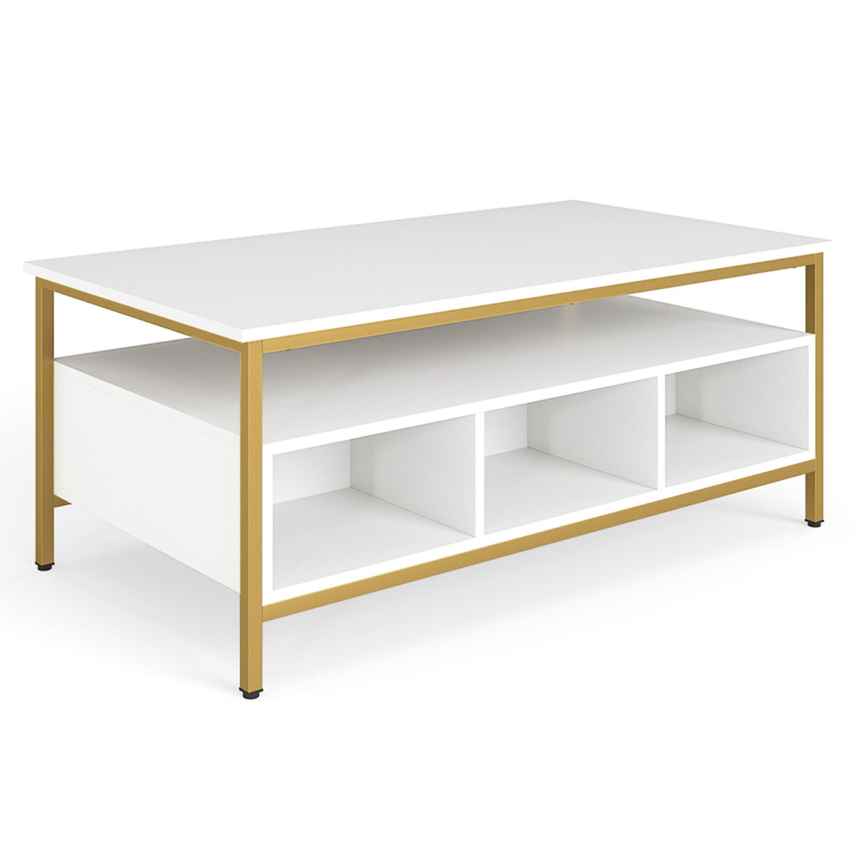 Costway White Industrial 3-Tier Coffee Table Ith Open Shelf And 6 Compartments