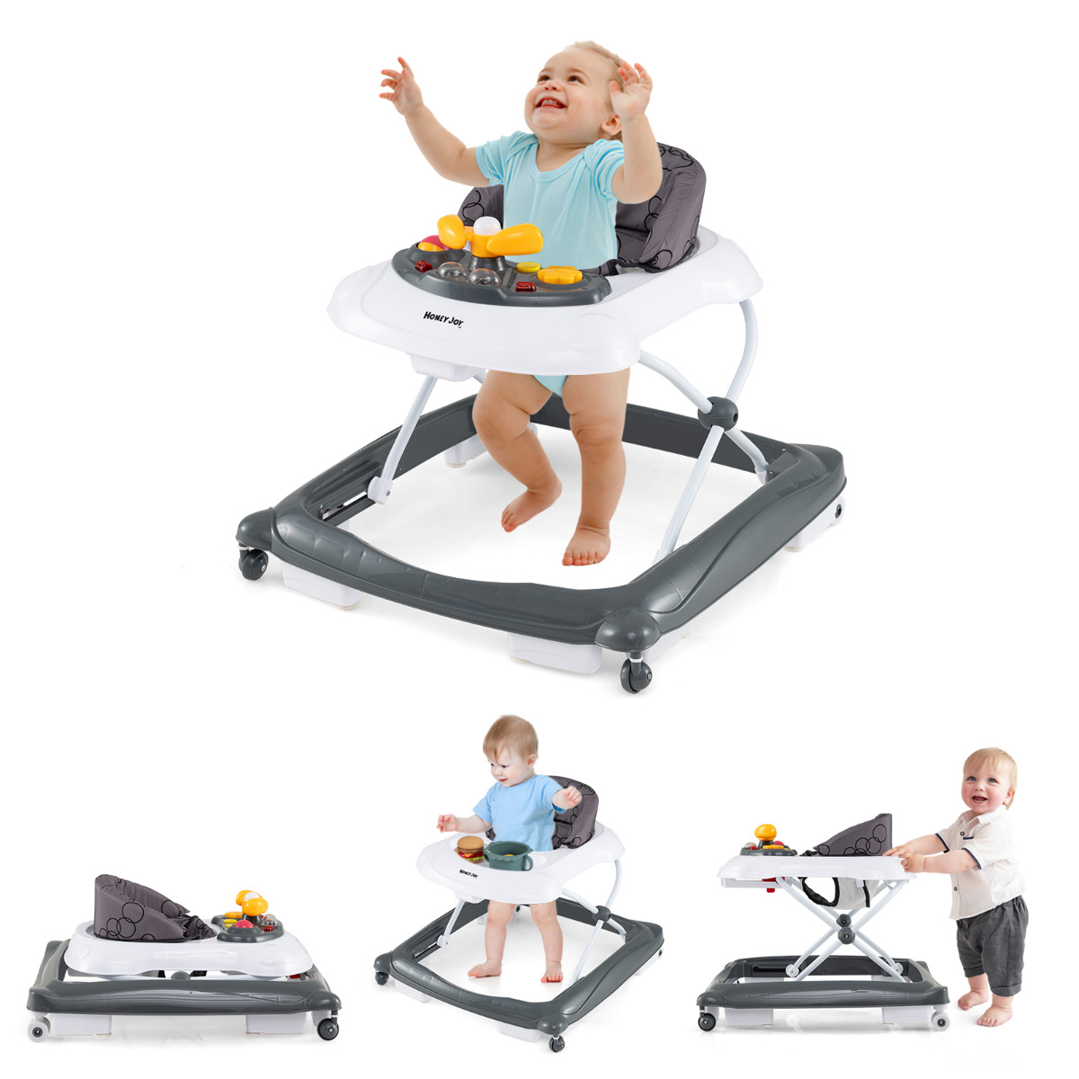Costway Grey Toddler Activity Center Push Walker With 3 Adjustable Heights