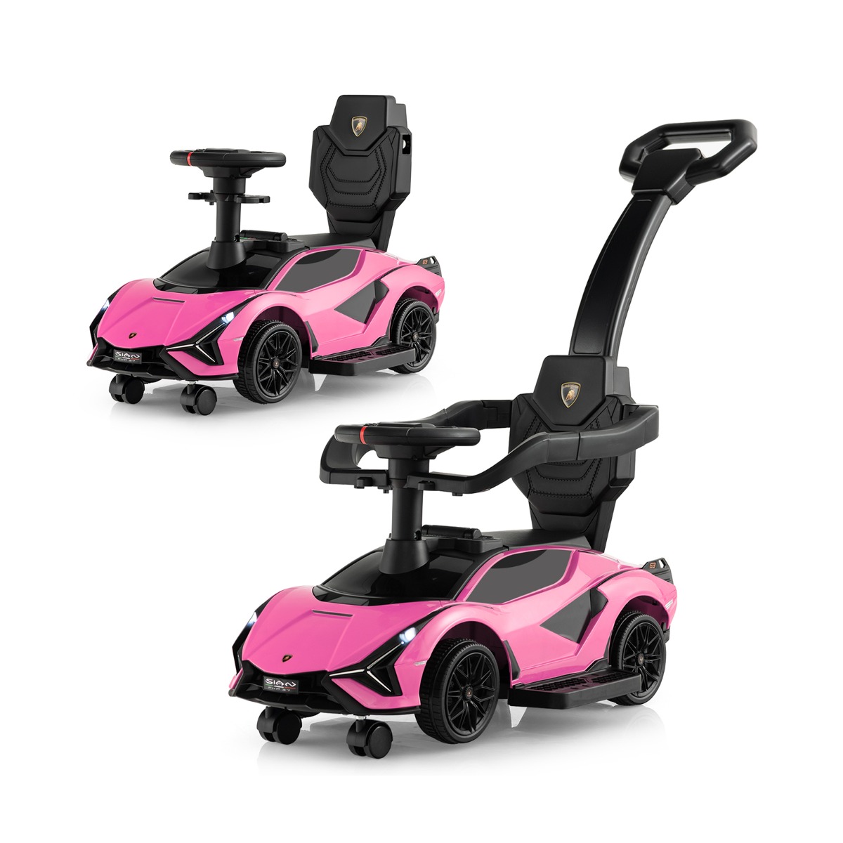 3-in-1 Ride On Push Car with Removable Guardrails and Handle-Pink