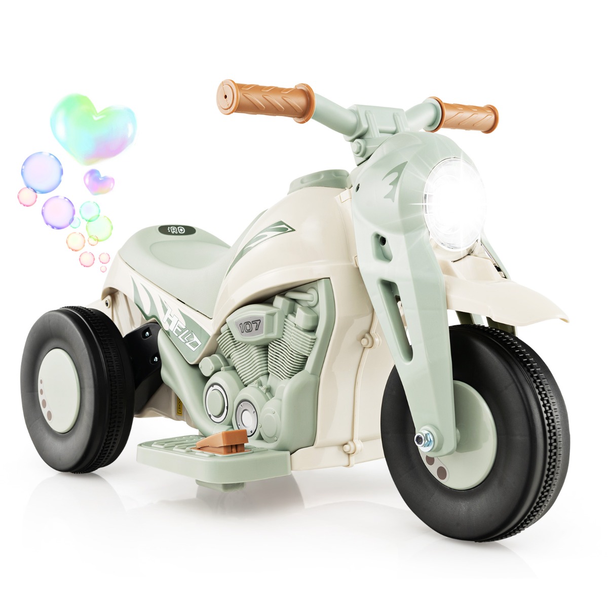 6V Electric Kid Ride on Motorcycle with Bubble Maker-Beige