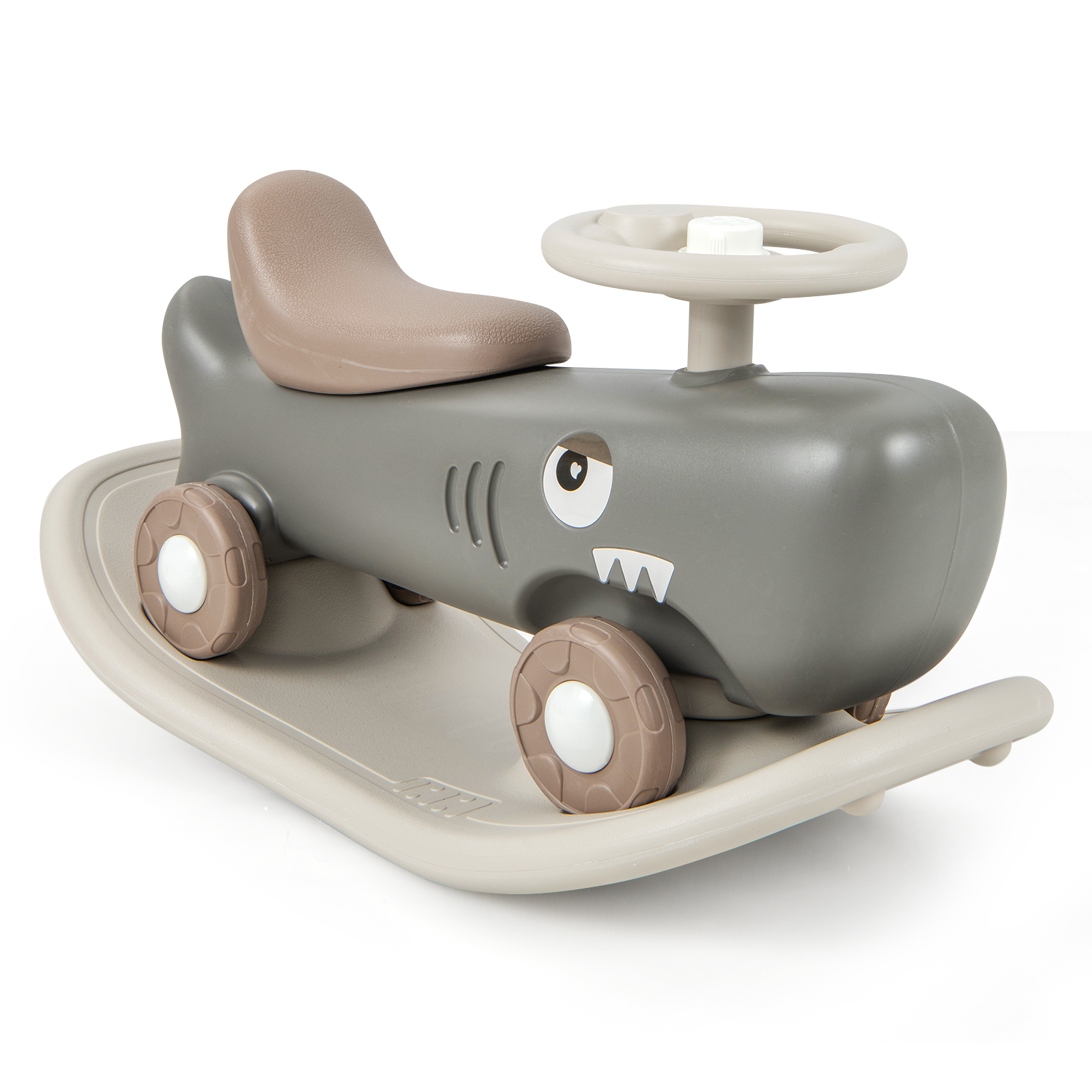Kids 3-in-1 Convertible Rocking Horse and Sliding Car for Indoor Outdoor Use-Grey