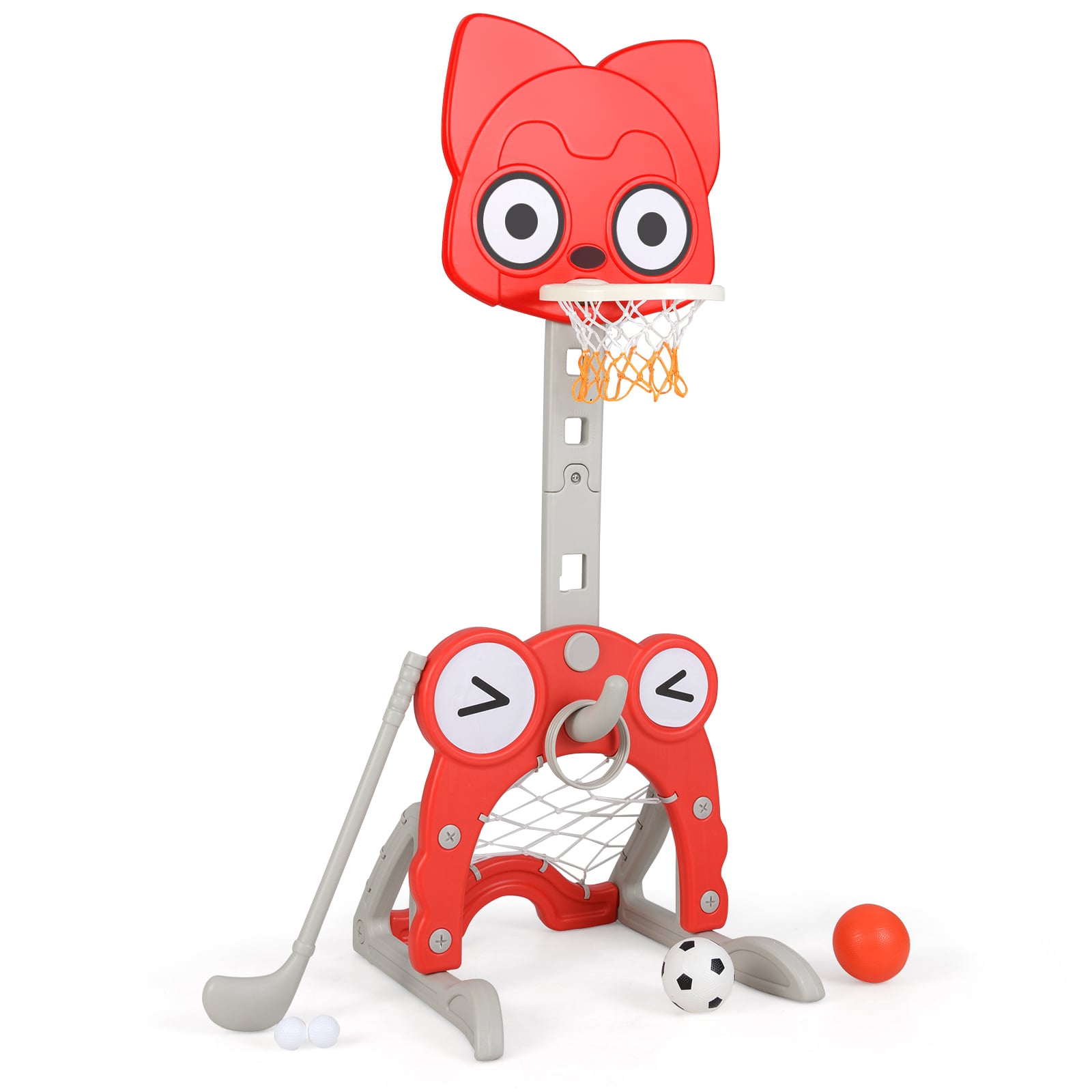 Costway Red Toddler Basketball Hoop With Rim And Soccer Goal