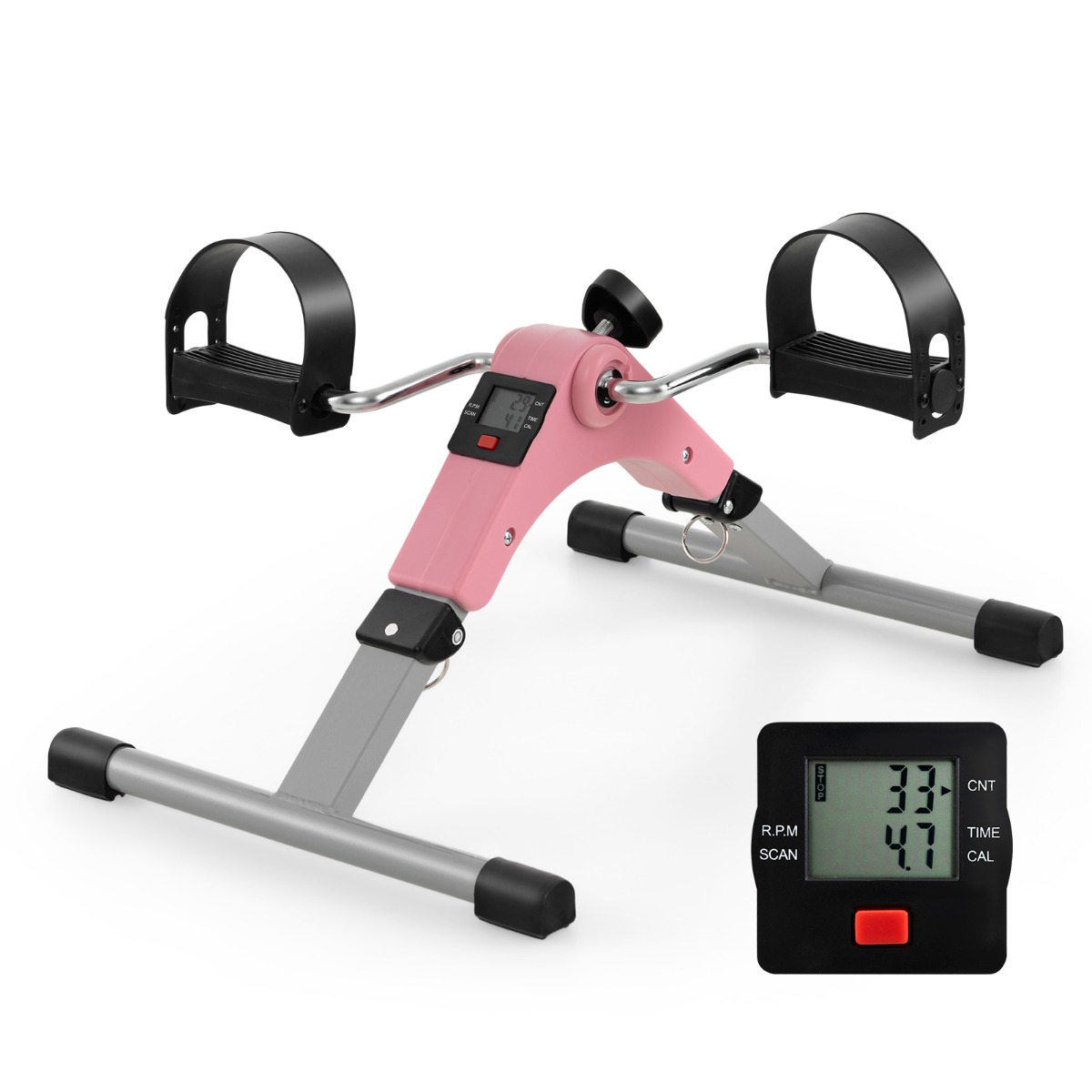 Costway Pink Under Desk Exercise Bike Pedal Exerciser With Lcd Display For Legs And Arms Workout