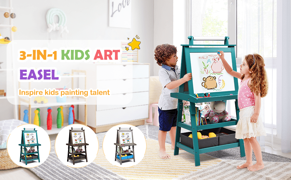 Children's Double-Sided Art Easel with Paper Roll1