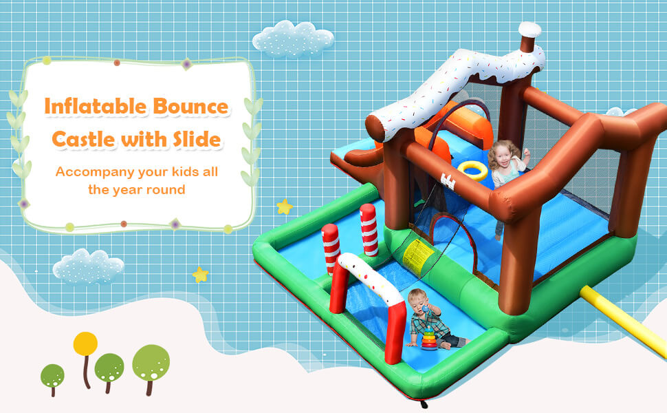 Inflatable Bounce House with Slide Basketball Rim & Bag