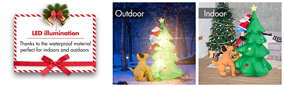 1.8m Inflatable Dog Chasing Santa to a Christmas Tree with LED Lights1