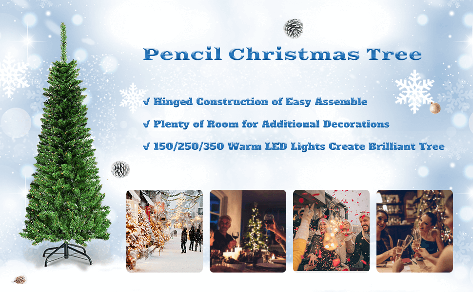 Artificial Pencil Christmas Tree with LED Lights in 3 Sizes2